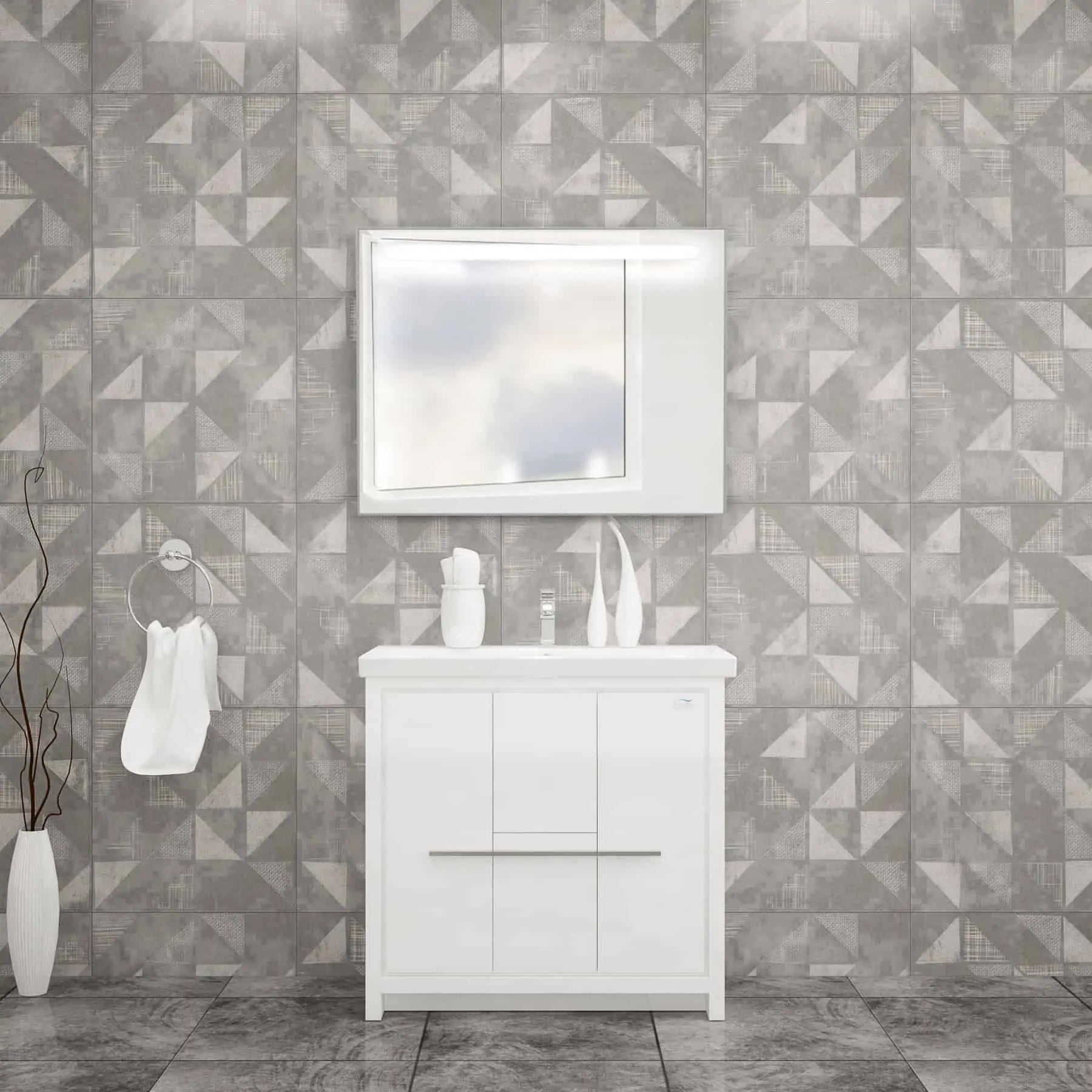 Casa Mare Alessio 36" Bathroom Vanity and Ceramic Sink Combo with LED Mirror - Alessio90GG-36