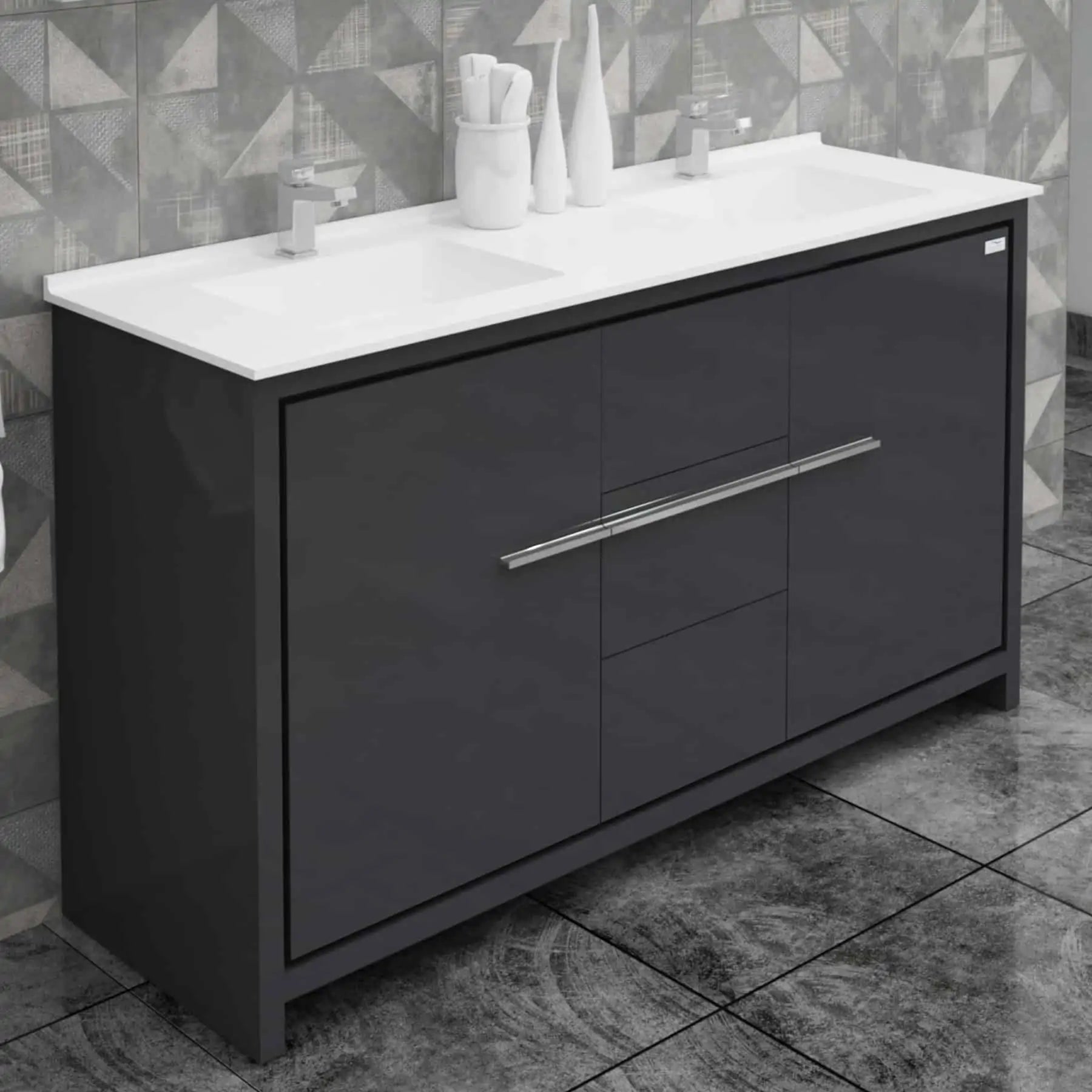 Casa Mare Alessio 60" Bathroom Vanity and Ceramic Sink Combo with LED Mirror - Alessio152GG-60
