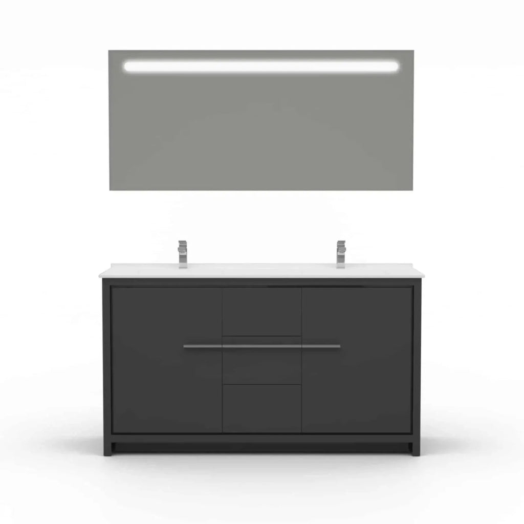 Casa Mare Alessio 60" Bathroom Vanity and Ceramic Sink Combo with LED Mirror - Alessio152GG-60