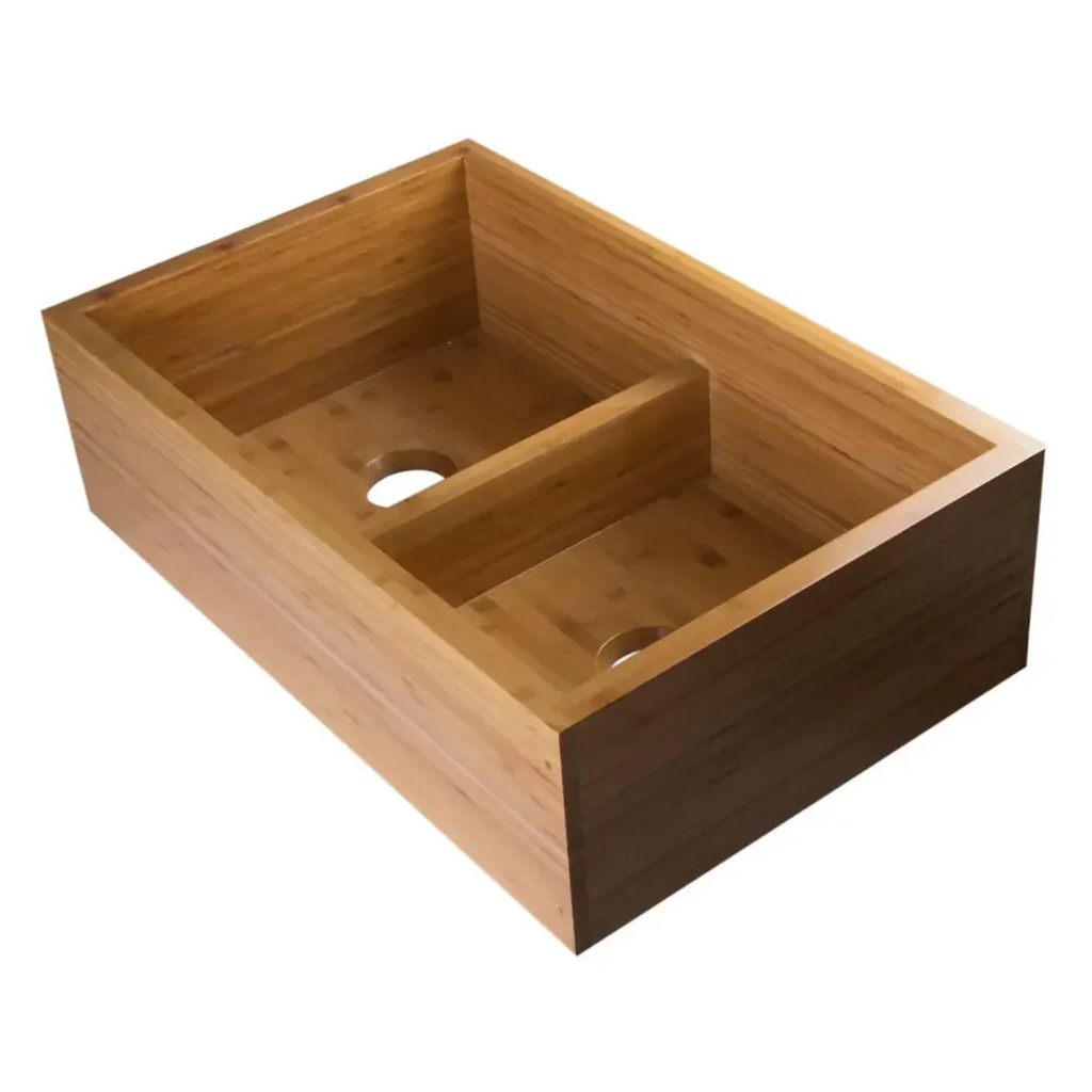 GREE ALFI brand 33 Inch Double Bowl Bamboo Kitchen Farm Sink  - (AB3321)