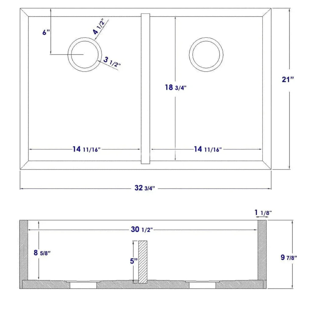 GREE ALFI brand 33 Inch Double Bowl Bamboo Kitchen Farm Sink  - (AB3321)