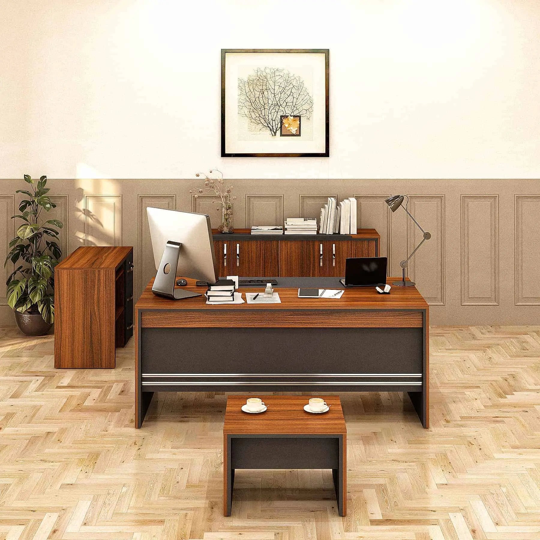 Casa Mare ARYA 71″ Modern Home & Office Furniture Desk Rustic Brown & Black - ARYA-71MOG-S