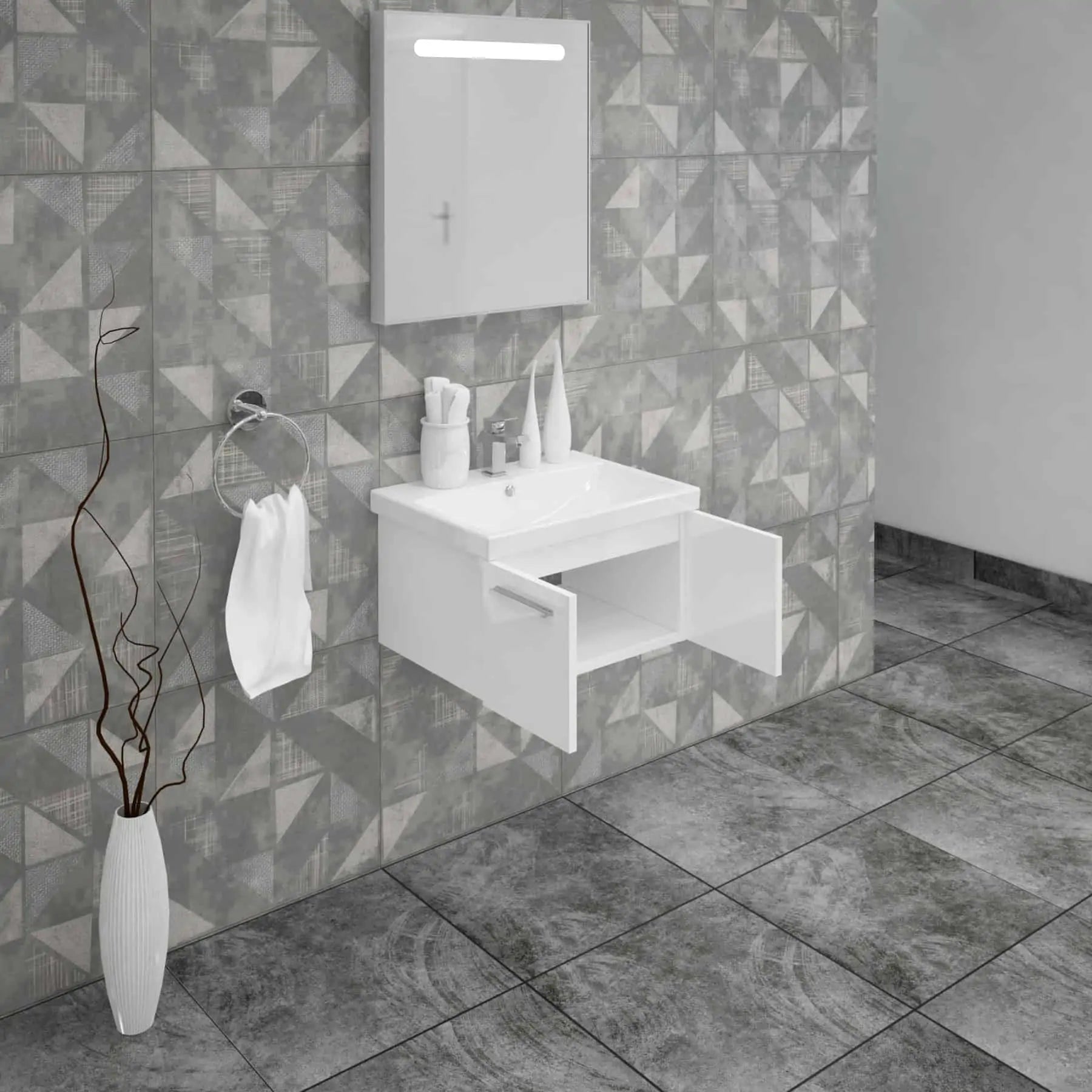 Casa Mare Aspe 24" Bathroom Vanity and Ceramic Sink Combo with LED Mirror - Aspe60GB-24