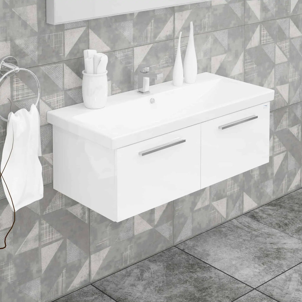 Casa Mare Aspe 40" Glossy White Bathroom Vanity and Ceramic Sink Combo with LED Mirror - Aspe100GW-40