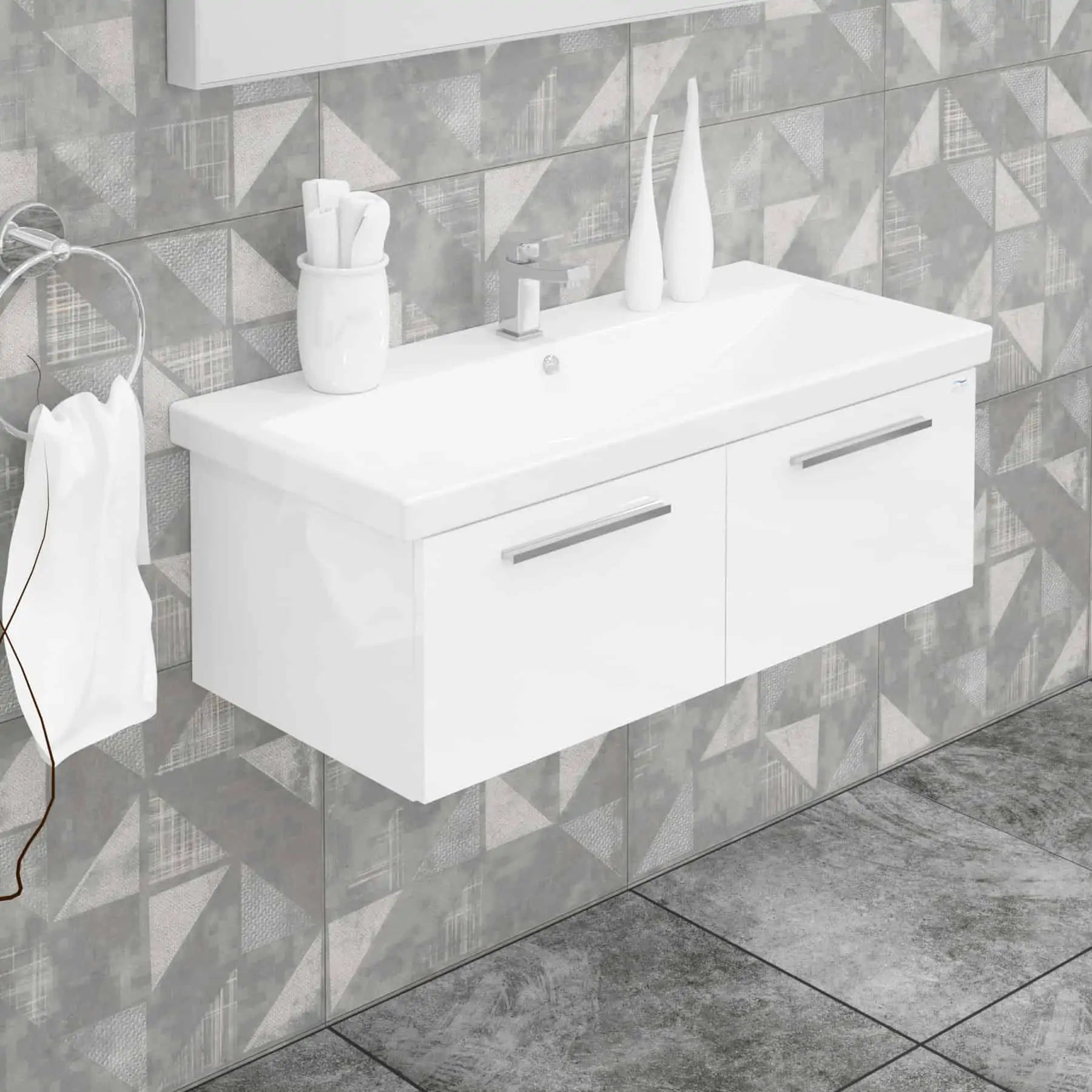 Casa Mare Aspe 40" Glossy White Bathroom Vanity and Ceramic Sink Combo with LED Mirror - Aspe100GW-40