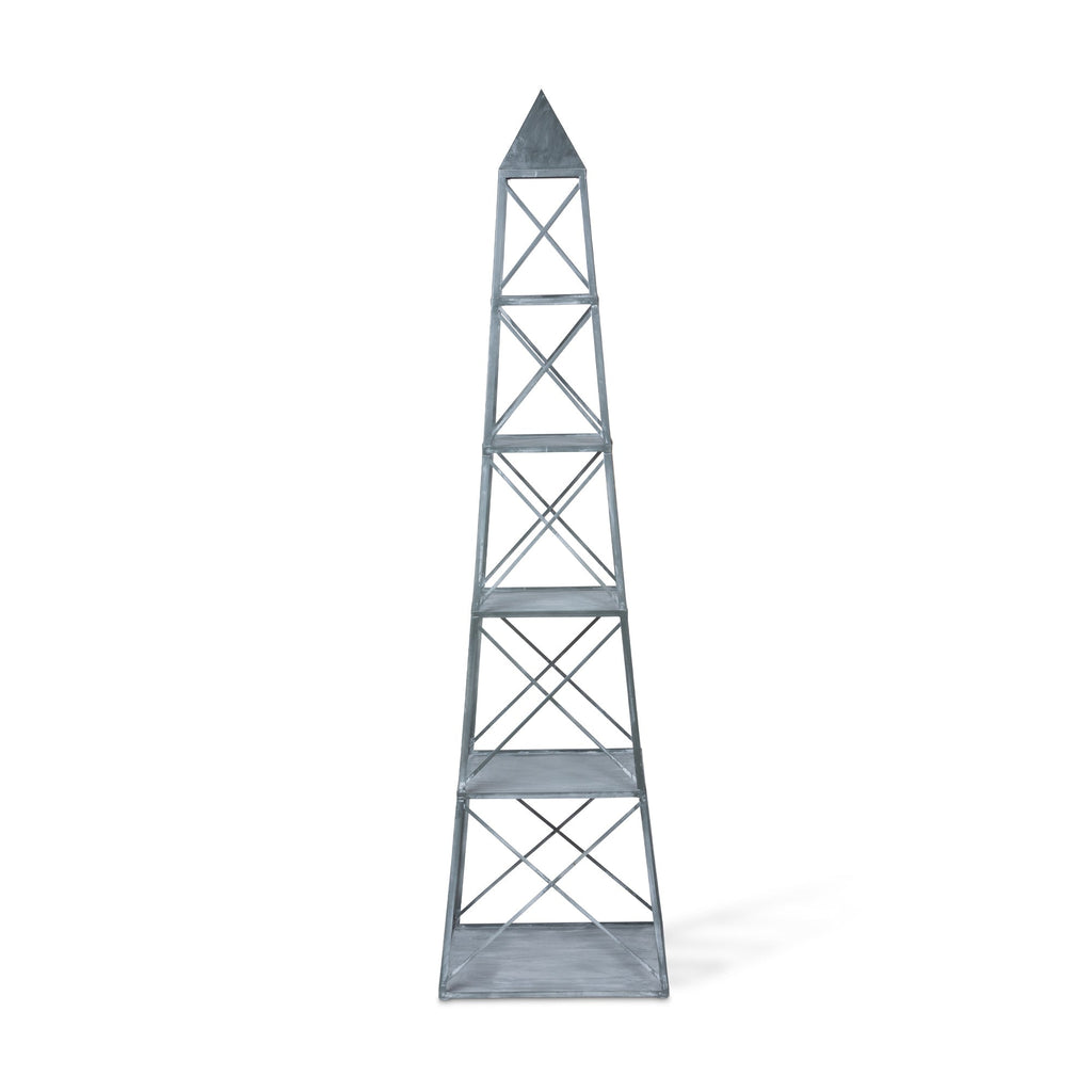 Park Hill Collection Stackable Galvanized Obelisk - Versatile Display Shelf with Five Tiers and Artisan Hand-Finished Design - EGG30252