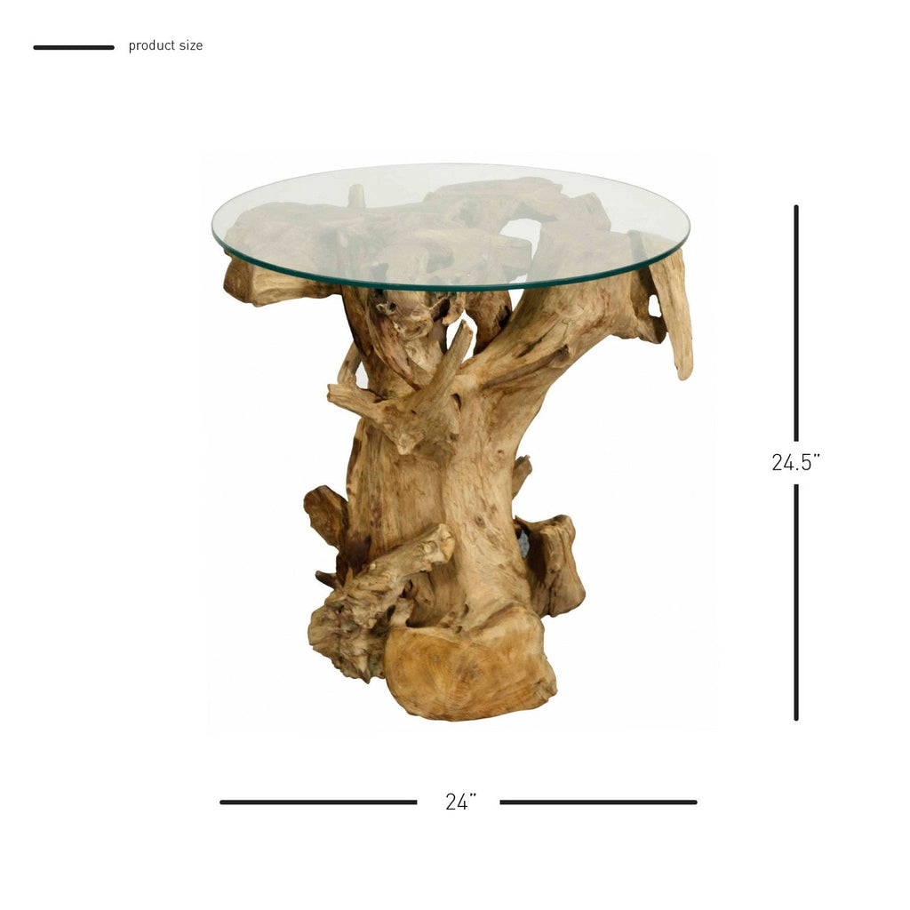 New Pacific Direct Rego Reclaimed Teak Root Side/ End Table w/ Glass Top -  9600003