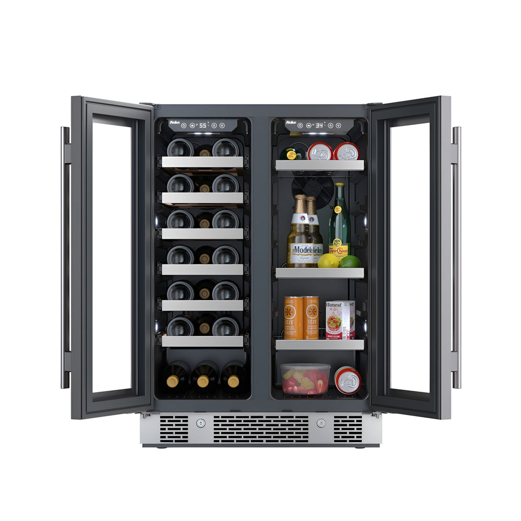 Avallon 24 Inch Wide 21 Bottle Capacity and 64 Can Capacity Beverage Center with LED Lighting and Double Pane Glass - AWBC242GGFDPRG