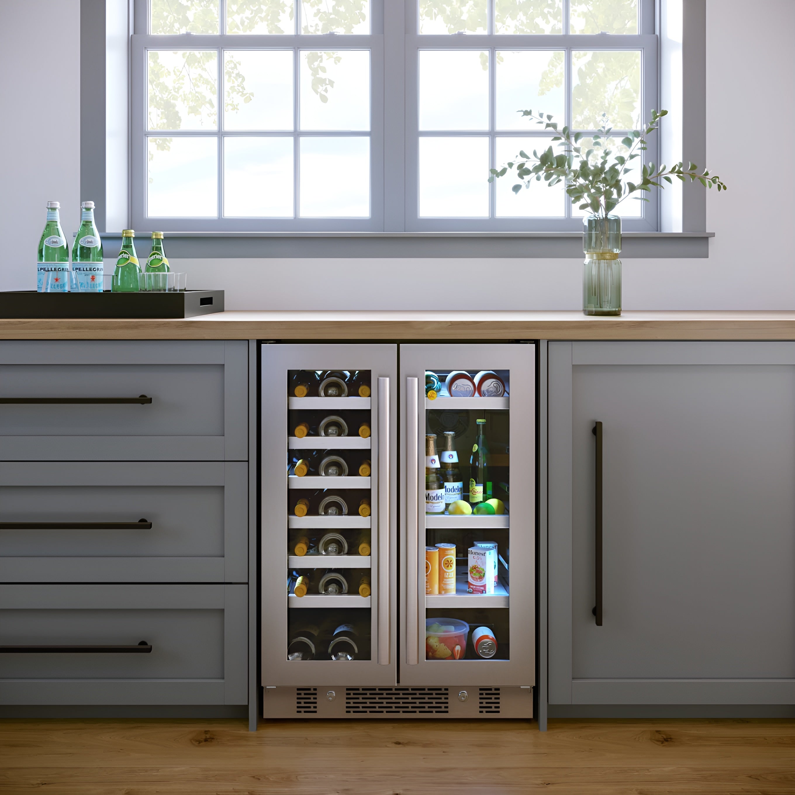 Avallon 24 Inch Wide 21 Bottle Capacity and 64 Can Capacity Beverage Center with LED Lighting and Double Pane Glass - AWBC242GGFDPRG