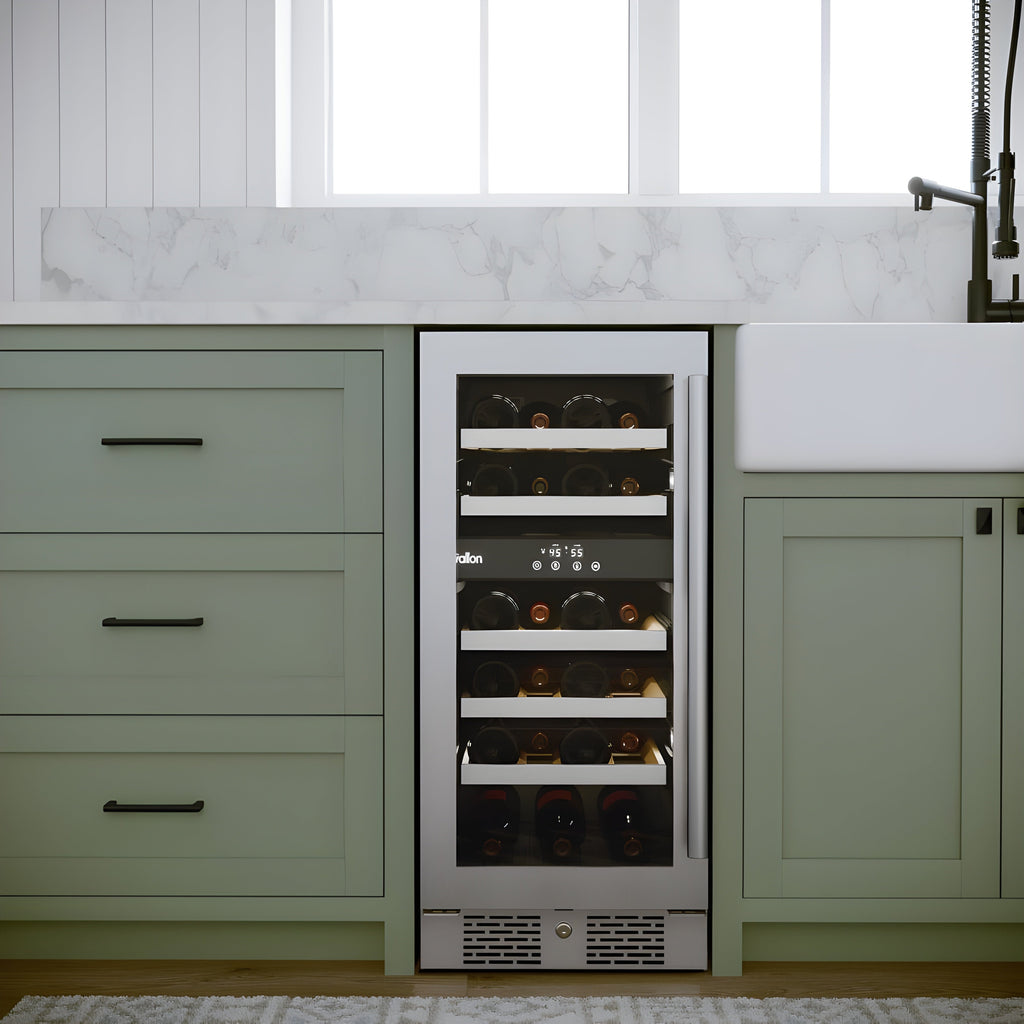 Avallon 15 Inch Wide 23 Bottle Capacity Dual Zone Wine Cooler with Left Swing Door - AWC152DZLH