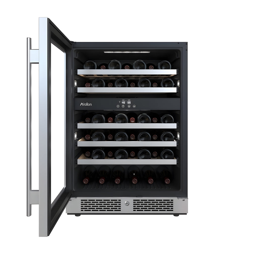 Avallon 24 Inch Wide 45 Bottle Capacity Dual Zone Wine Cooler with Left Swing Door - AWC242DZLH
