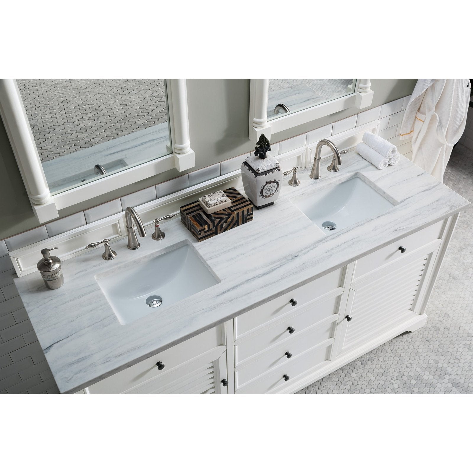 James Martin Vanities Savannah 72" Bright White Double Vanity - 238-104-V72-BW-3AF