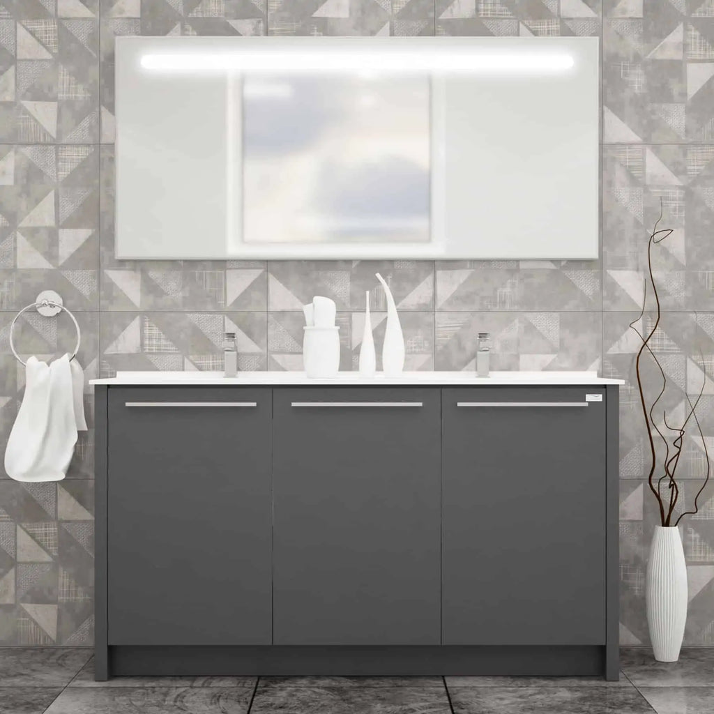 Casa Mare Benna 63" Bathroom Vanity and Double Sink Combo with LED Mirror - Benna160GG-63
