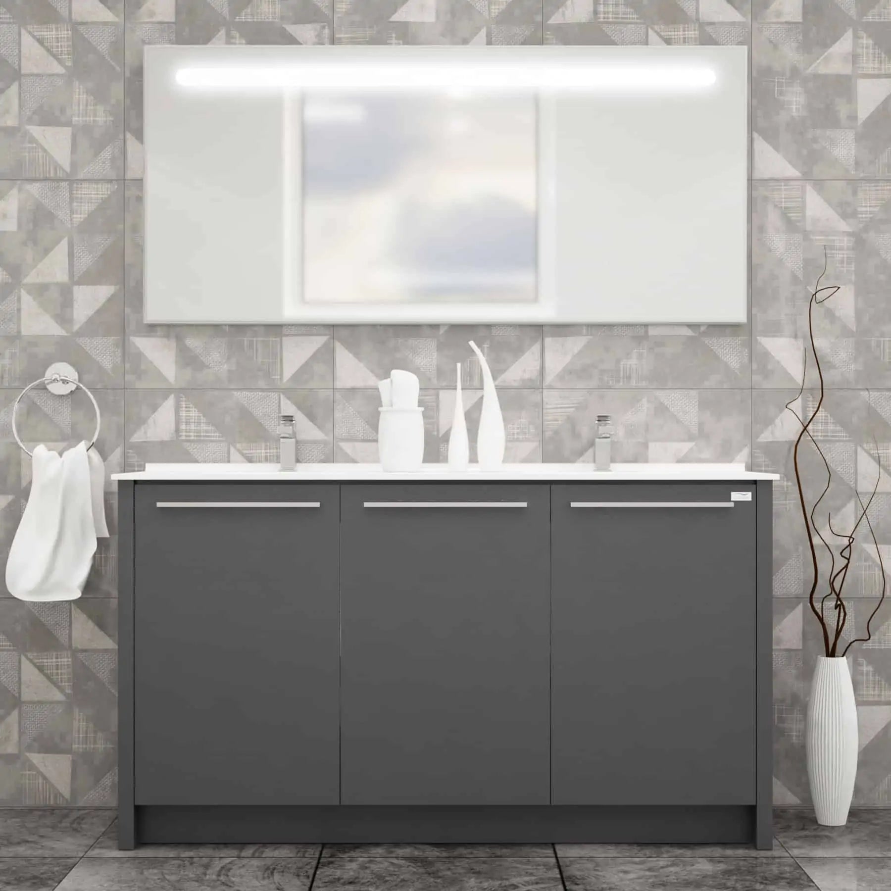 Casa Mare Benna 63" Bathroom Vanity and Double Sink Combo with LED Mirror - Benna160GG-63