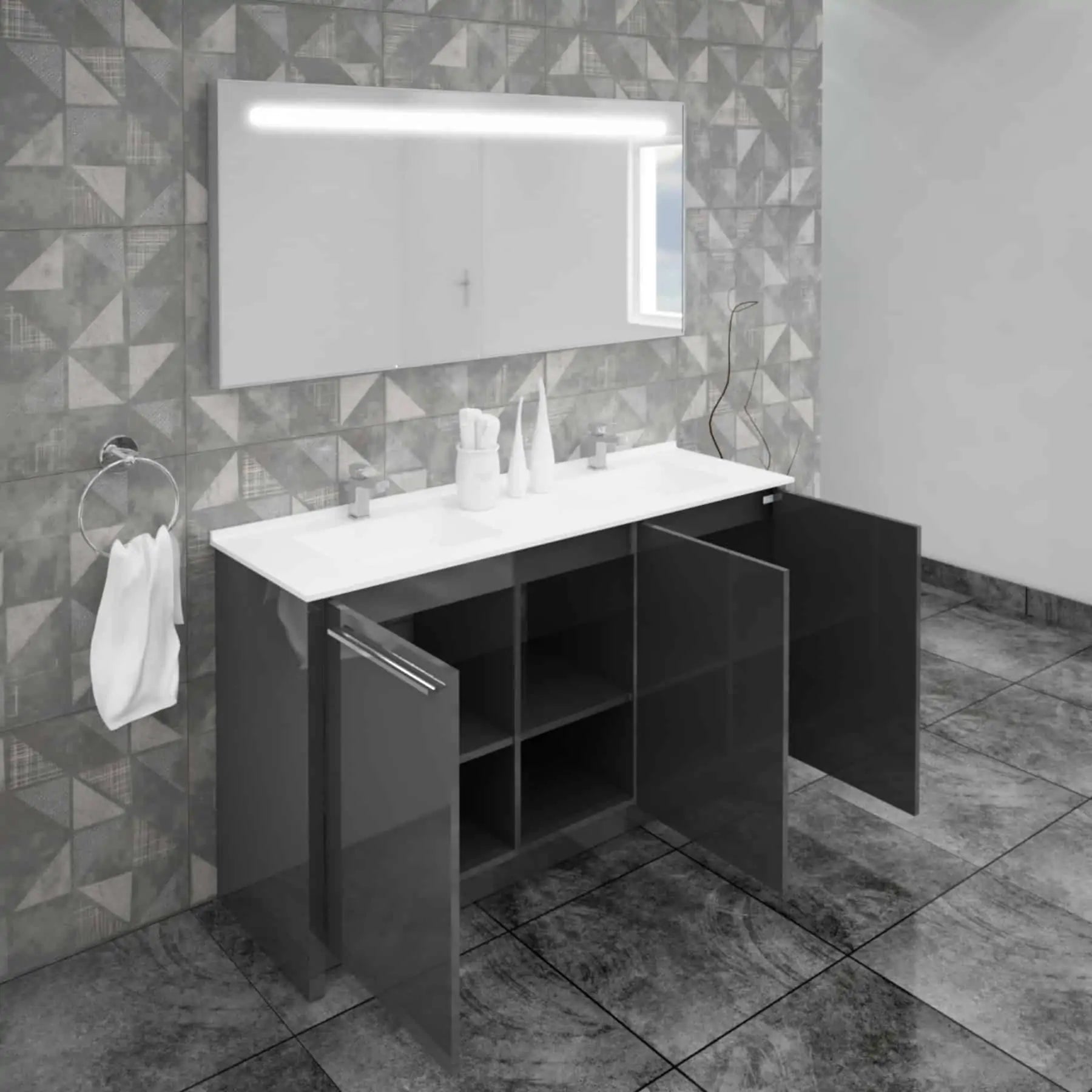 Casa Mare Benna 63" Bathroom Vanity and Double Sink Combo with LED Mirror - Benna160GG-63