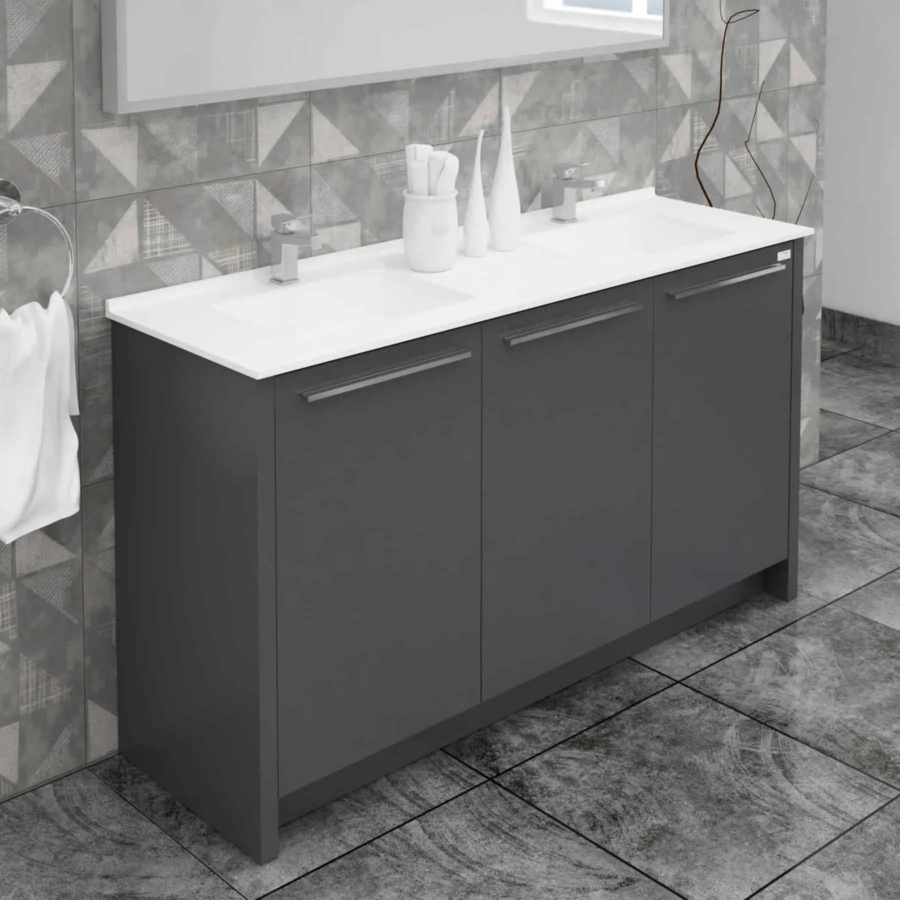 Casa Mare Benna 63" Bathroom Vanity and Double Sink Combo with LED Mirror - Benna160GG-63