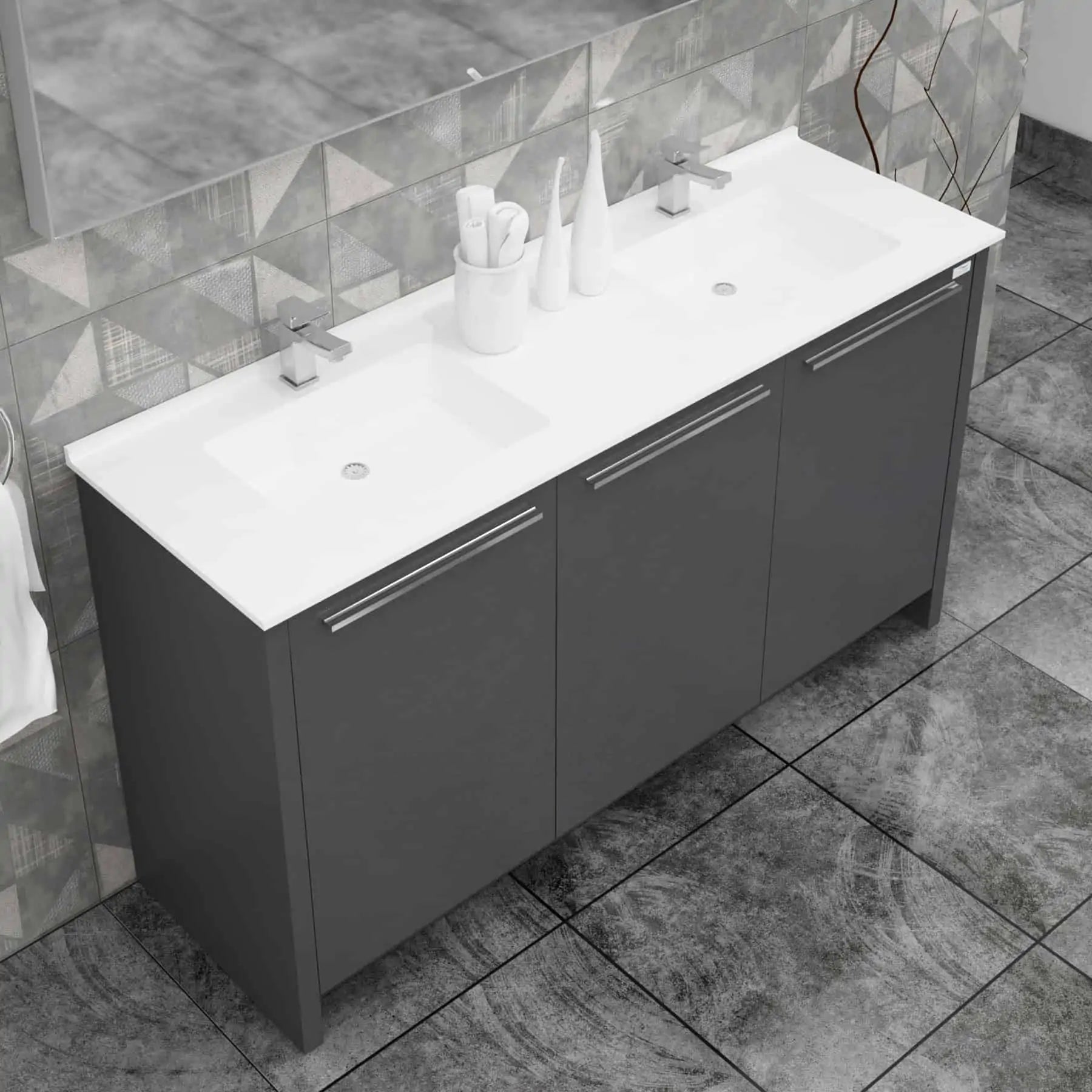 Casa Mare Benna 63" Bathroom Vanity and Double Sink Combo with LED Mirror - Benna160GG-63