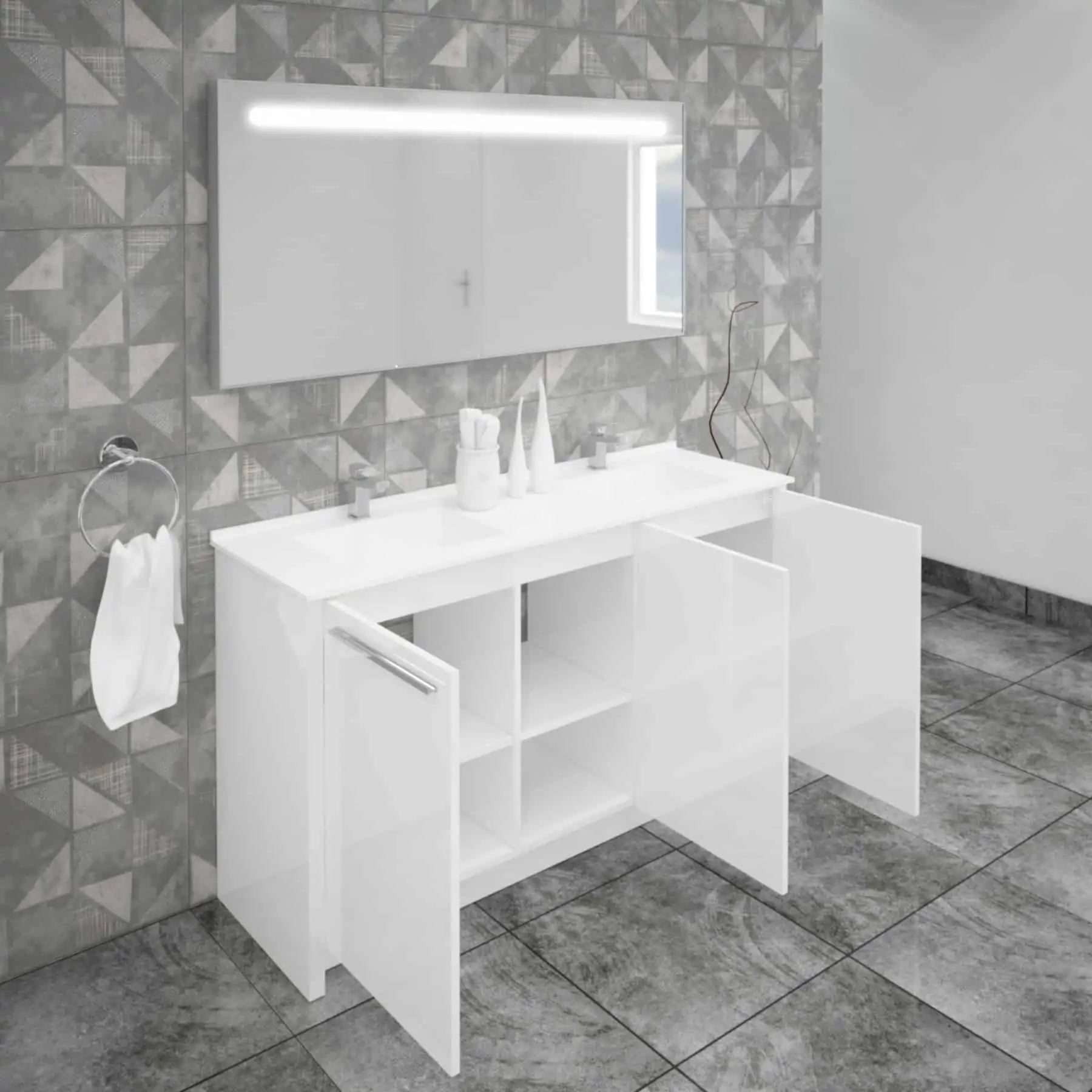 Casa Mare Benna 63" Bathroom Vanity and Double Sink Combo with LED Mirror - Benna160GG-63