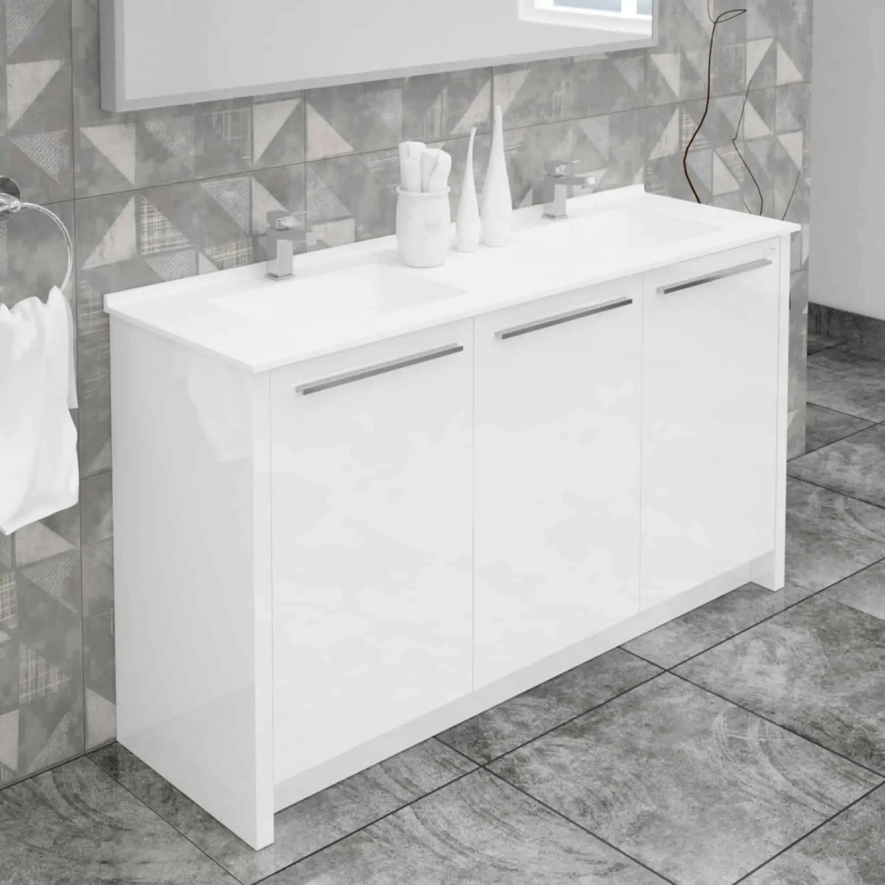 Casa Mare Benna 63" Bathroom Vanity and Double Sink Combo with LED Mirror - Benna160GG-63
