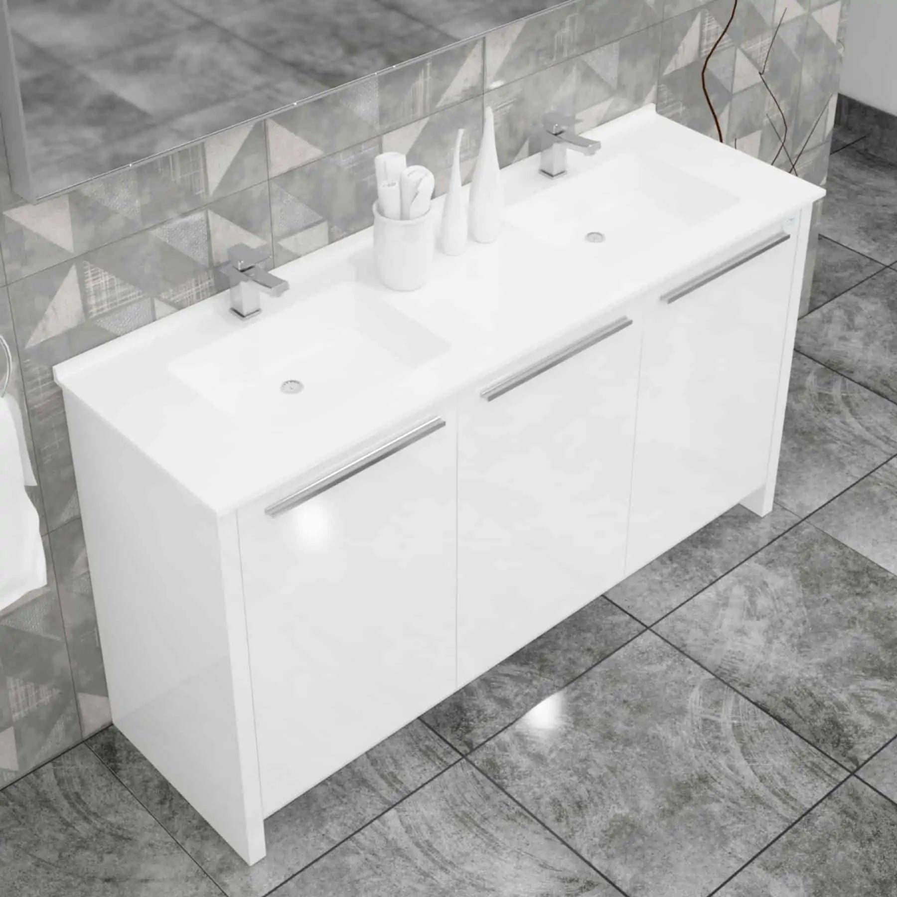 Casa Mare Benna 63" Bathroom Vanity and Double Sink Combo with LED Mirror - Benna160GG-63