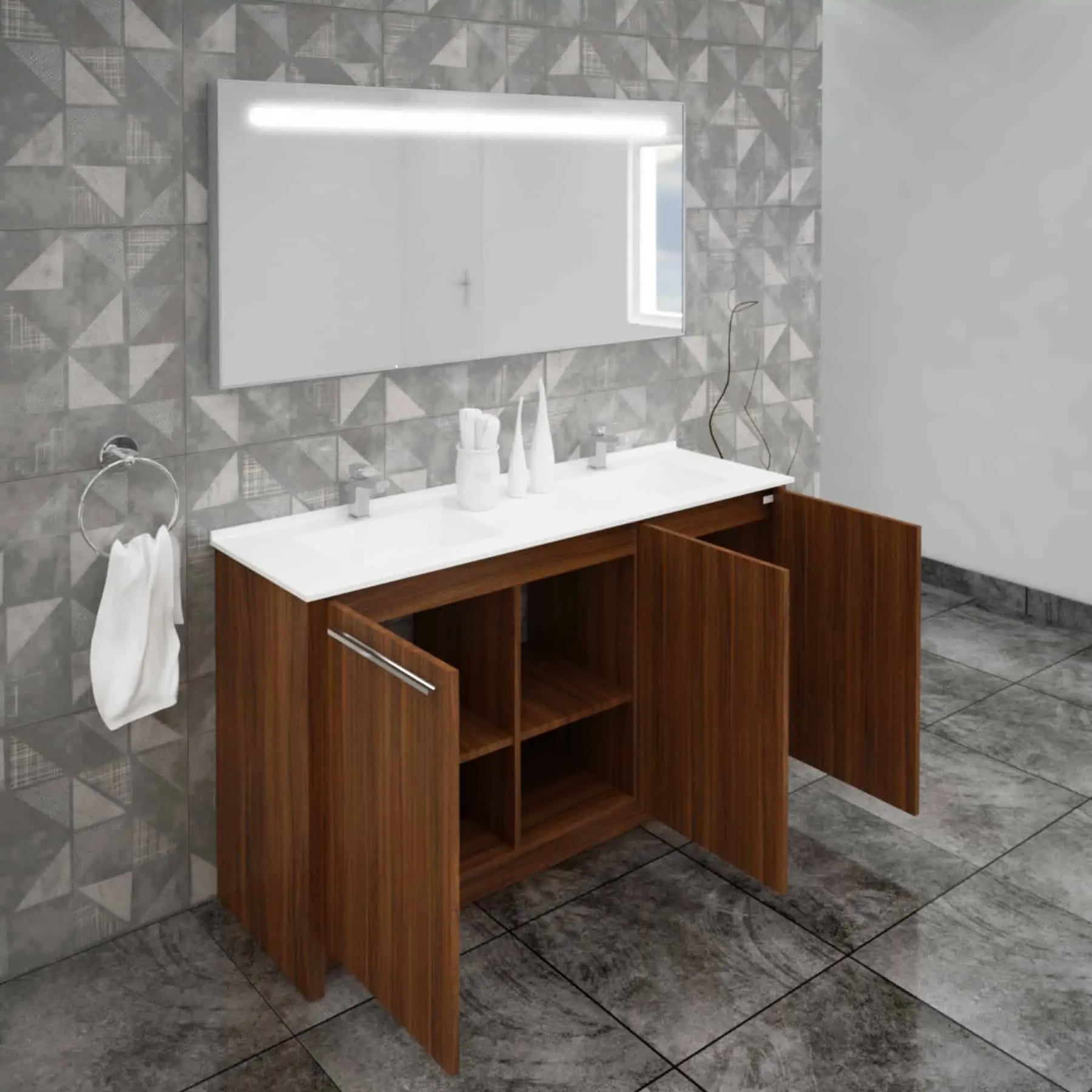 Casa Mare Benna 63" Bathroom Vanity and Double Sink Combo with LED Mirror - Benna160GG-63