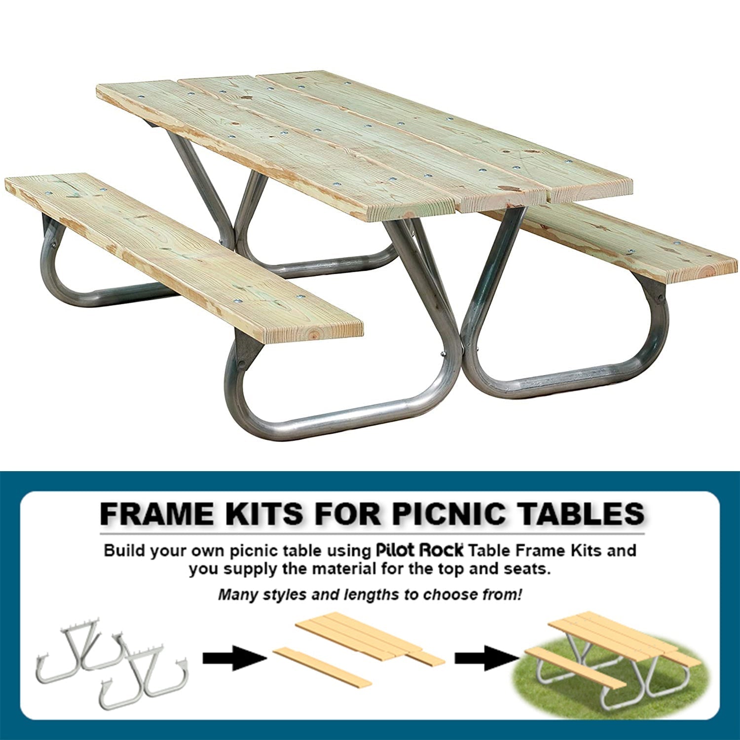 Pilot Rock 3 Pack 6'/8' Outdoor Steel Non Tip Picnic Table Leg Kits (Frame Only) - 415898