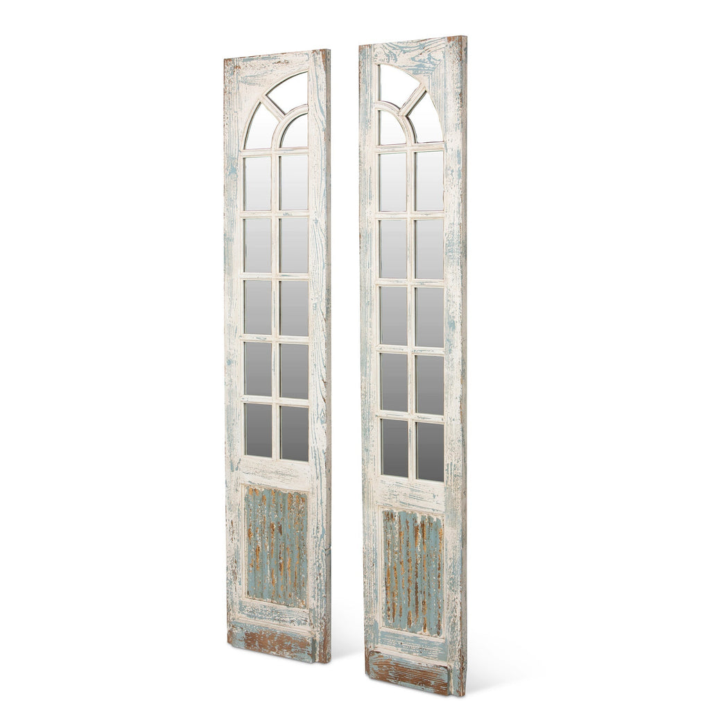 Park Hill Collection Mirrored Sidelights - Elegant Set of 2 with White-Washed Finish and Unique Blue Highlights for Home Decor - EWI26166