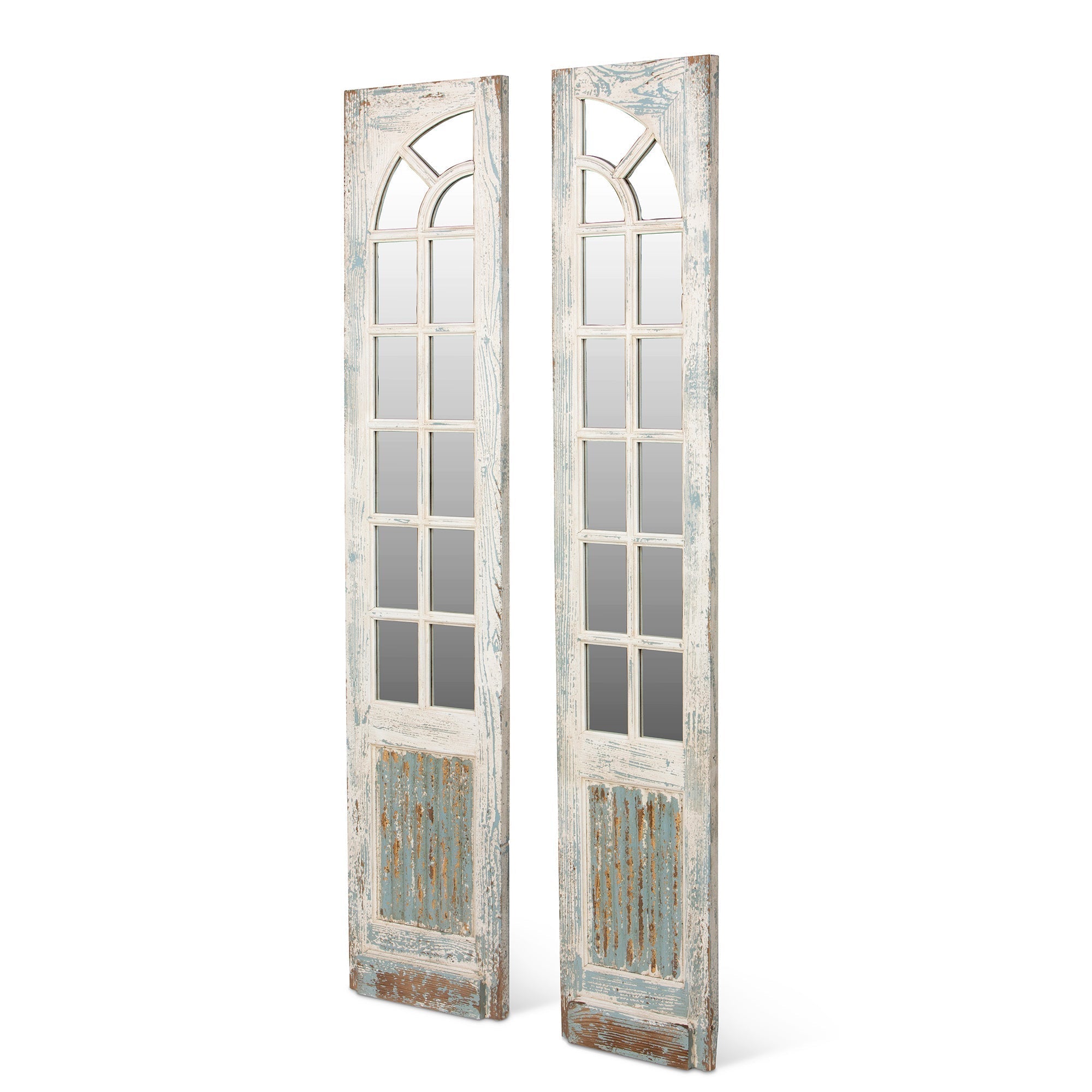 Park Hill Collection Mirrored Sidelights - Elegant Set of 2 with White-Washed Finish and Unique Blue Highlights for Home Decor - EWI26166