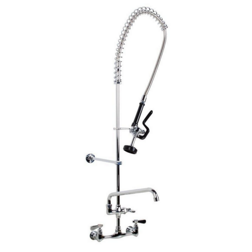 SABA Commercial Pull Down 2-Handle Wall Mount Pre-Rinse Spray Utility Kitchen Faucet - SF1001