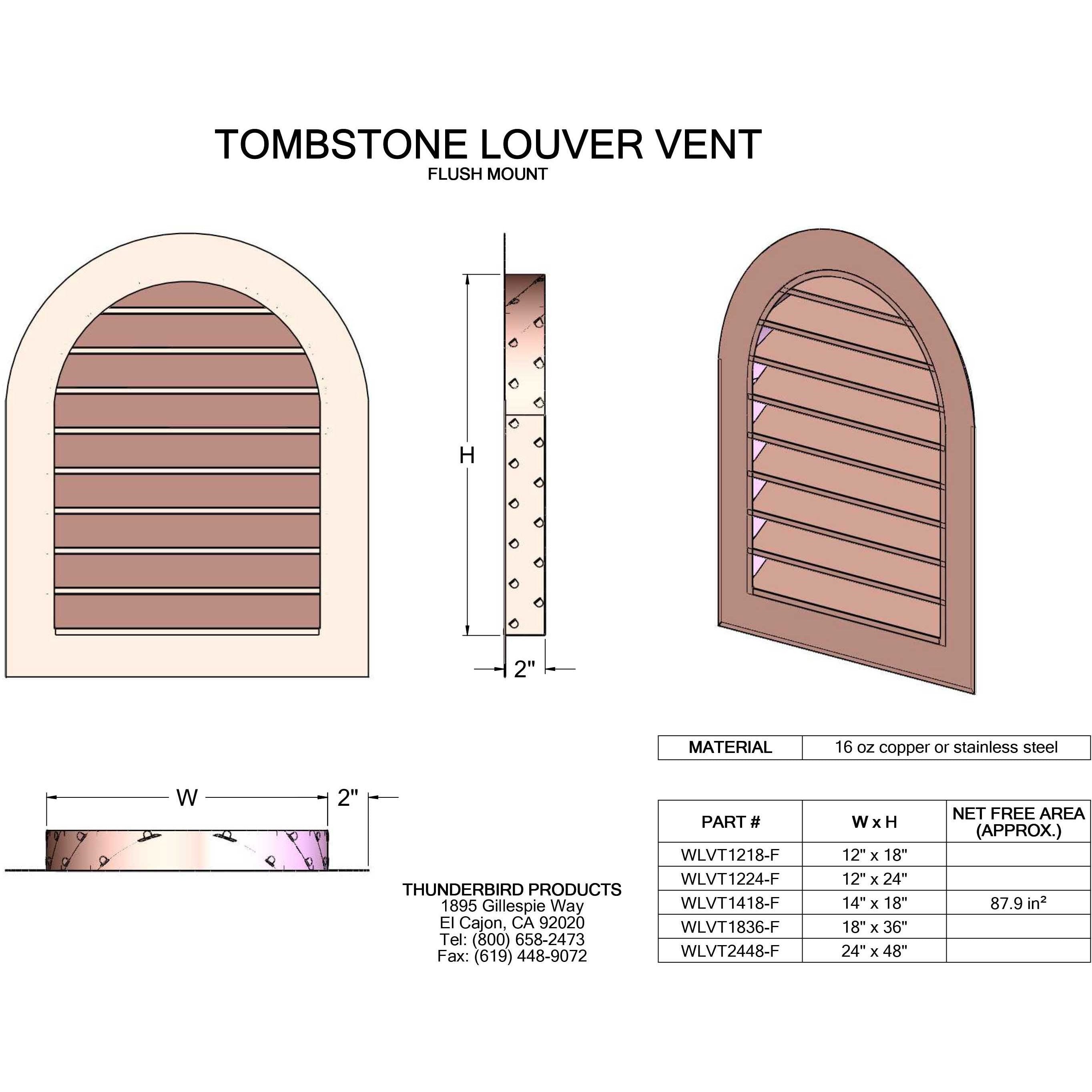 Copperlab Copper Tombstone Louvered Gable Wall Vent -WLVT1218F