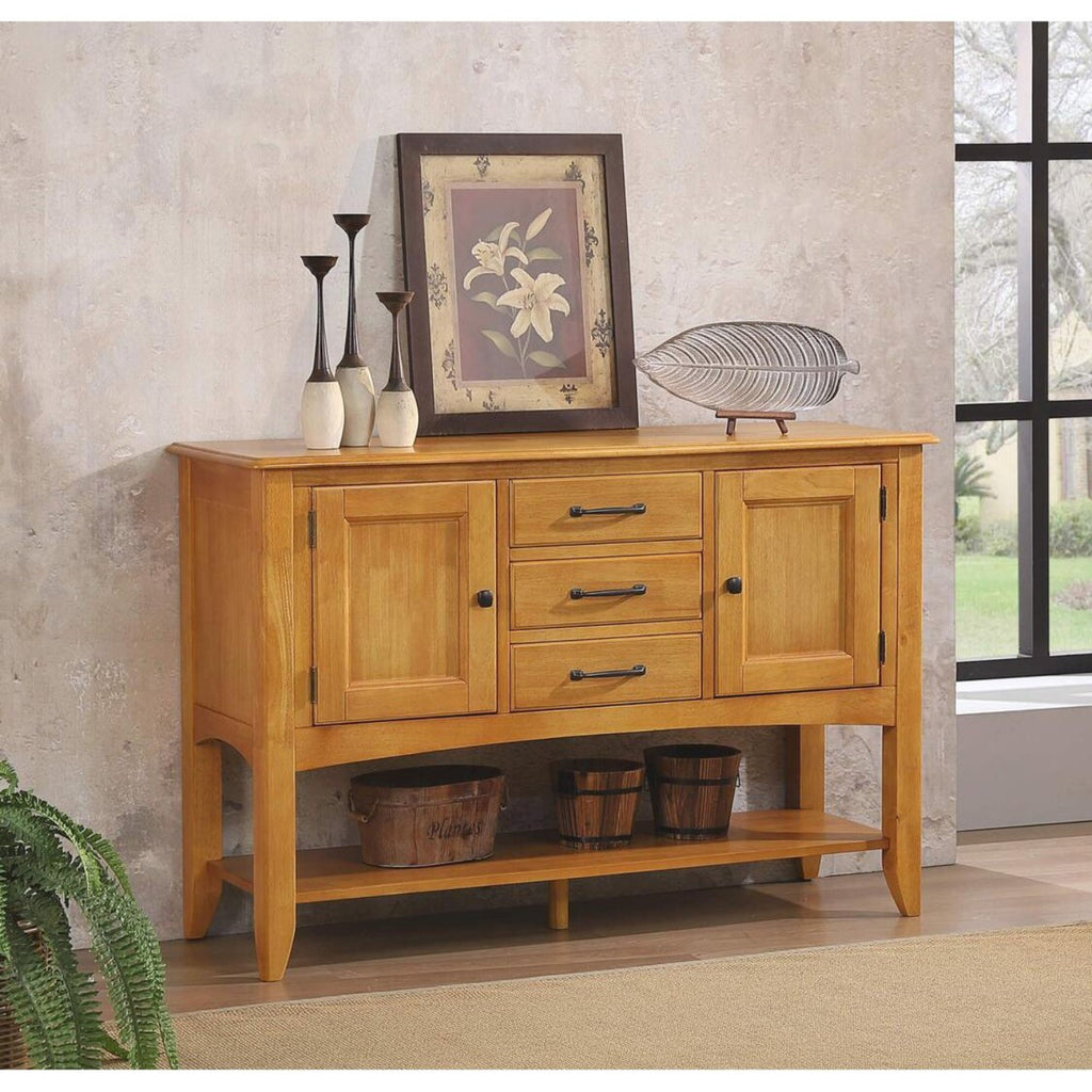 Sunset Trading Selections Sideboard with Large Display Shelf | 3 Drawers 2 Storage Cabinets | Light Oak -  DLU-1122-SB-LO