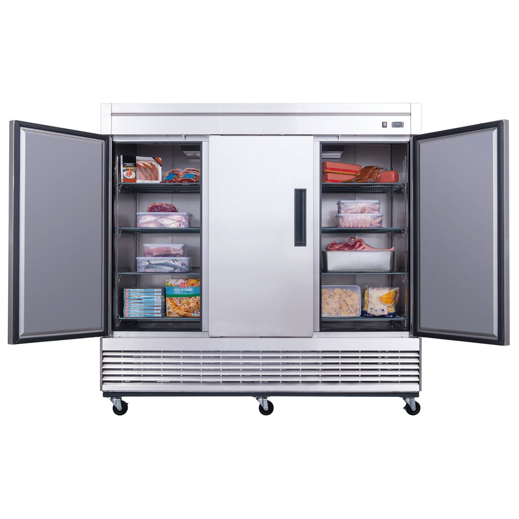 Chef AAA - T83F Commercial 83" Reach-In Freezer 3 Solid Door Stainless Steel 64 cu.ft. - T83F