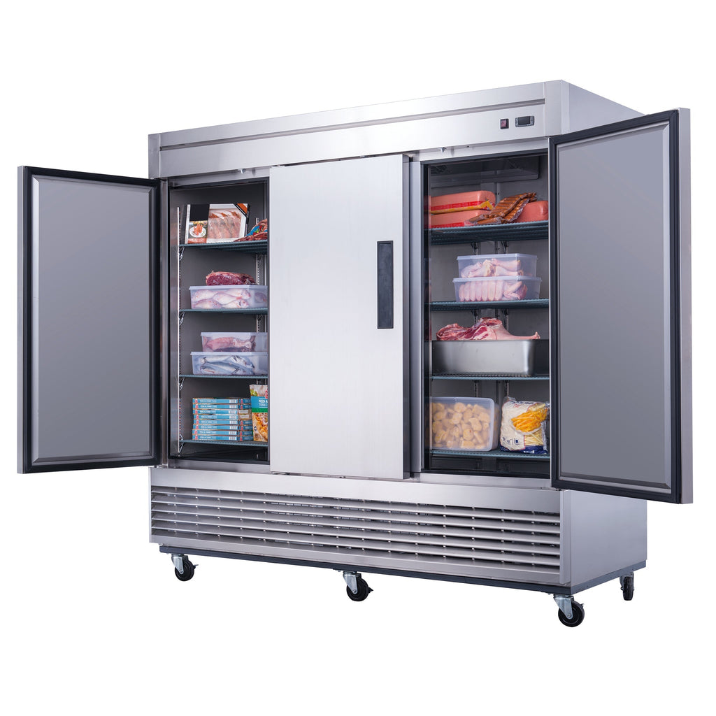 Chef AAA - T83F Commercial 83" Reach-In Freezer 3 Solid Door Stainless Steel 64 cu.ft. - T83F