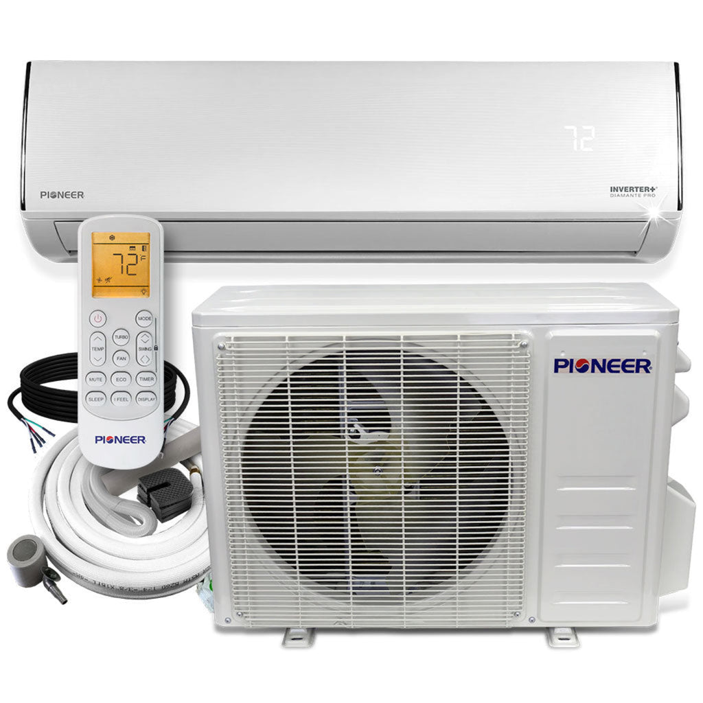 Pioneer Diamante Ultra 9,000 BTU 23.5 SEER2 Ductless Mini-Split Inverter++ Energy-Star Wi-Fi Air Conditioner Heat Pump Full Set 230V with 16 Ft. Kit - WYT009GLFI22RL