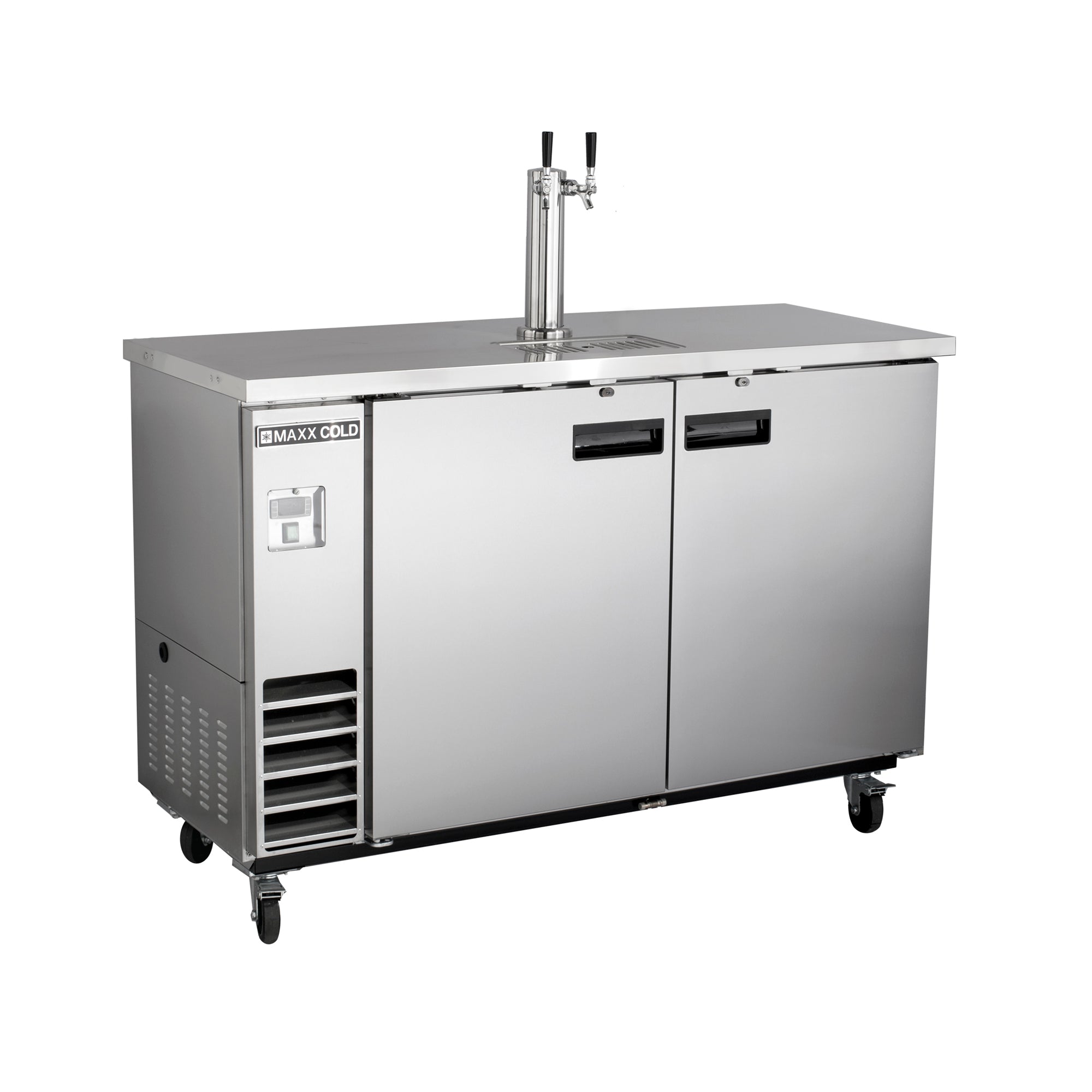 Maxx Cold Single Tower, 2 Tap Beer Dispenser, 47.5"W, 10.5 cu. ft., 2 Barrels/Kegs (297L) Storage Capacity, in Stainless Steel - MXBD48-1SHC