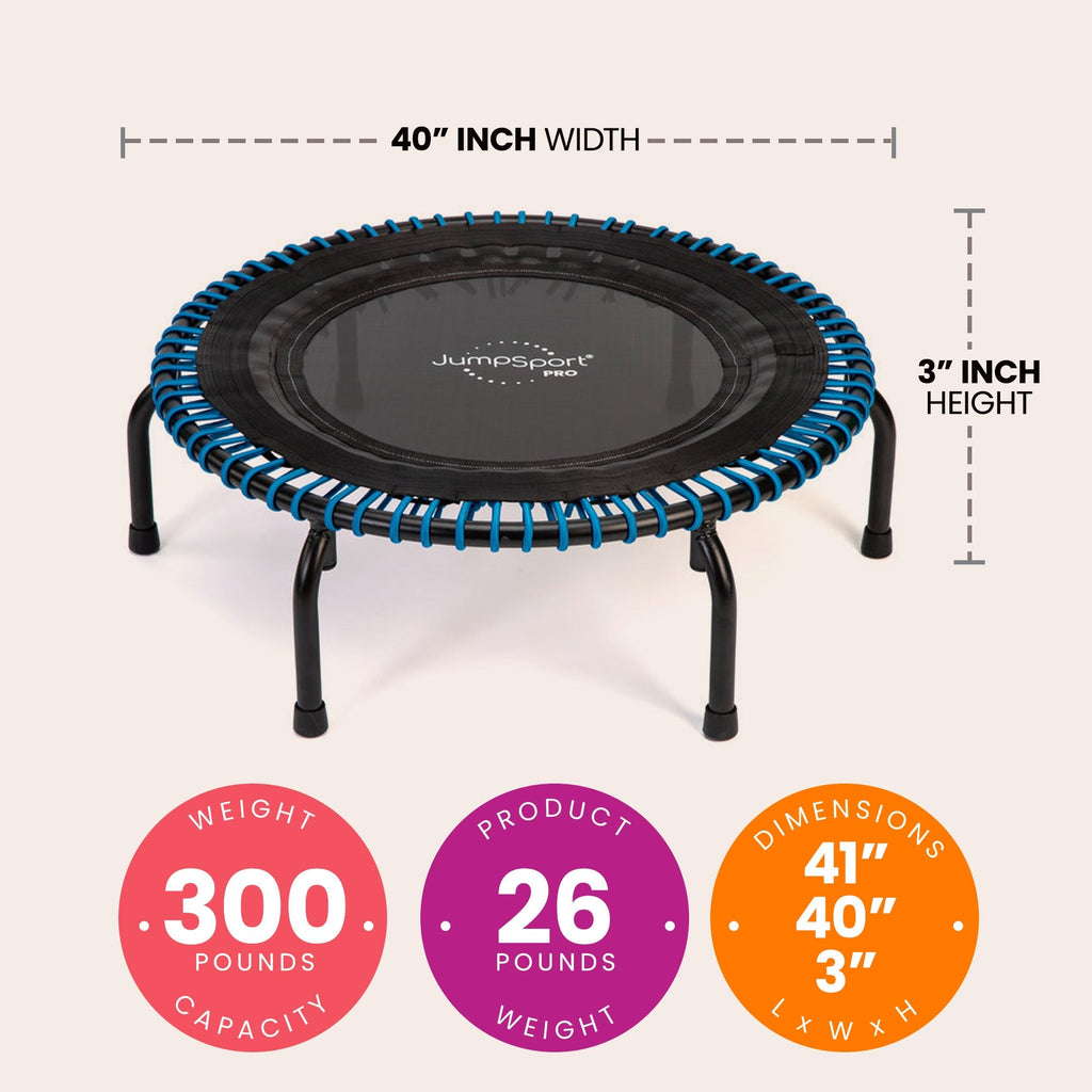 Disc-O-Bed JumpSport 350 PRO 39 Inch Fitness Trampoline with Blue EnduroLast Elastic Cords - 348950
