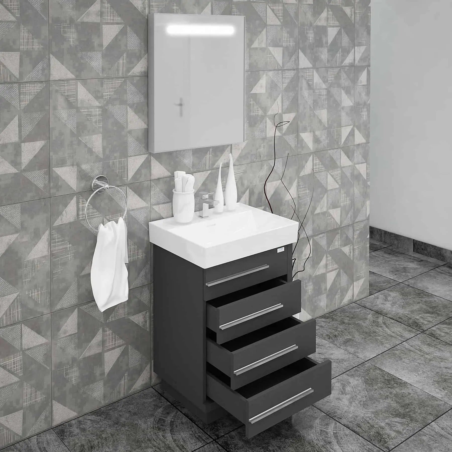 Casa Mare Domenico 32" Bathroom Vanity and Ceramic Sink Combo with LED Mirror - Domenico80GG-32