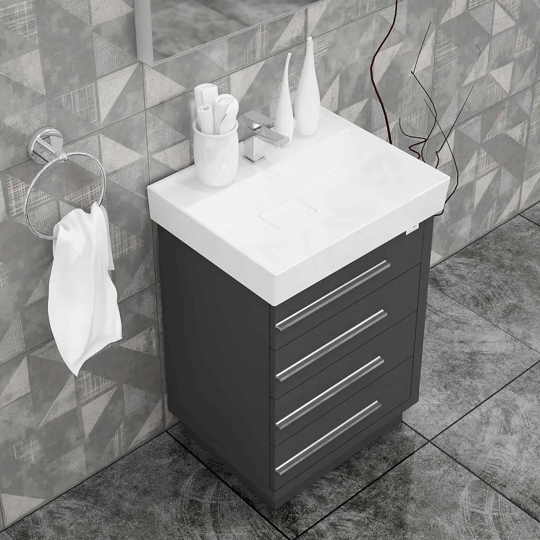 Casa Mare Domenico 32" Bathroom Vanity and Ceramic Sink Combo with LED Mirror - Domenico80GG-32