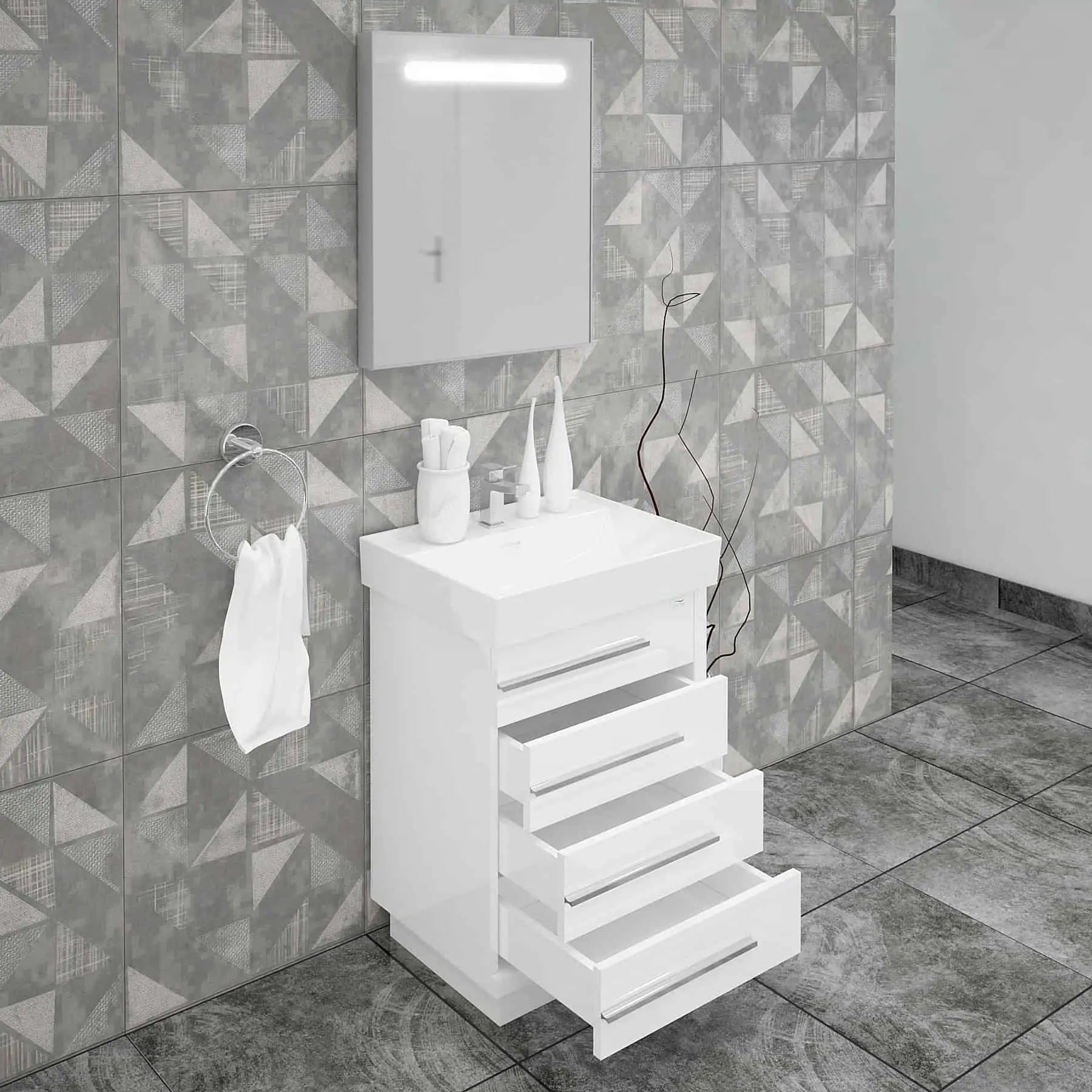 Casa Mare Domenico 24" Bathroom Vanity and Ceramic Sink Combo with LED Mirror - Domenico60GG-24