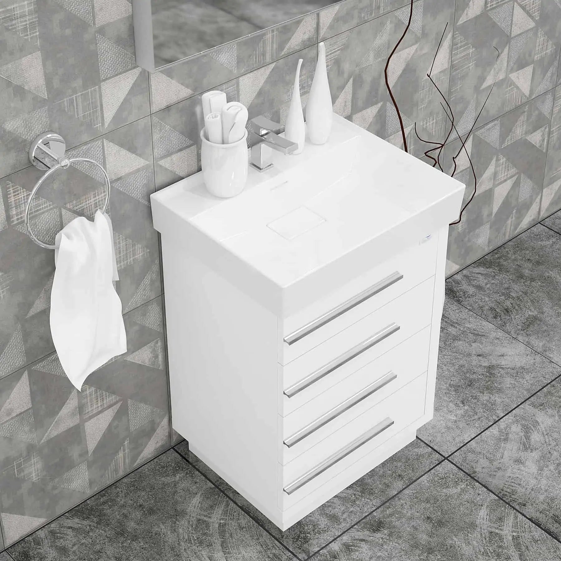 Casa Mare Domenico 24" Bathroom Vanity and Ceramic Sink Combo with LED Mirror - Domenico60GG-24