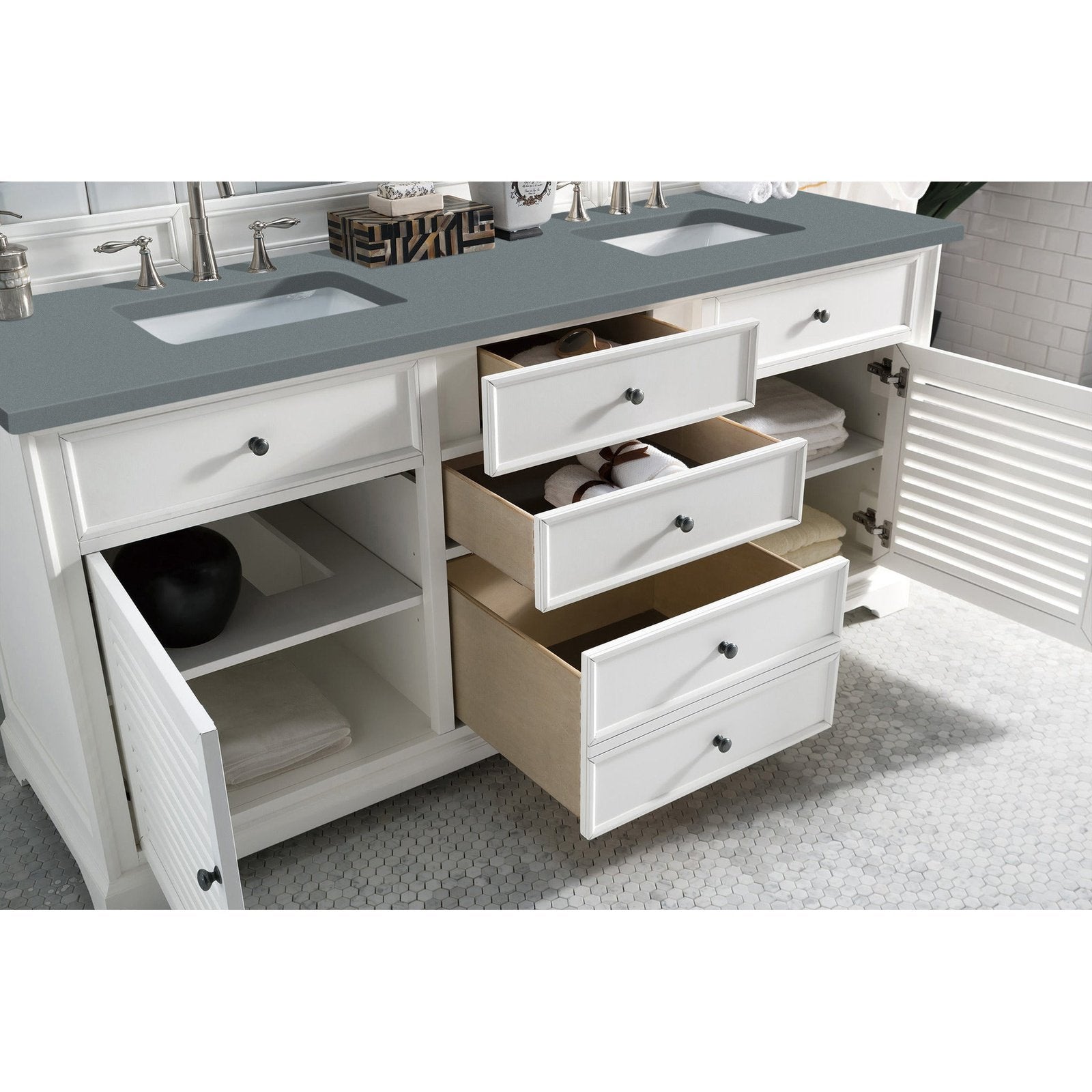 James Martin Vanities Savannah 72" Bright White Double Vanity - 238-104-V72-BW-3AF