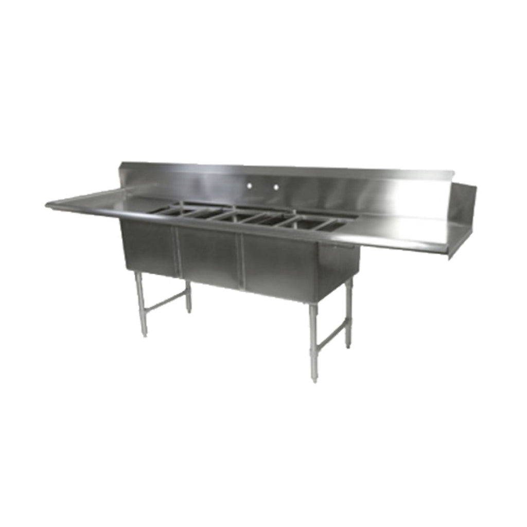 John Boos DT3B244-2D24L 121-1/2"W x 30"D Dishtable/Pot Sink with 24" Drainboards - JBDT3B2442D24L