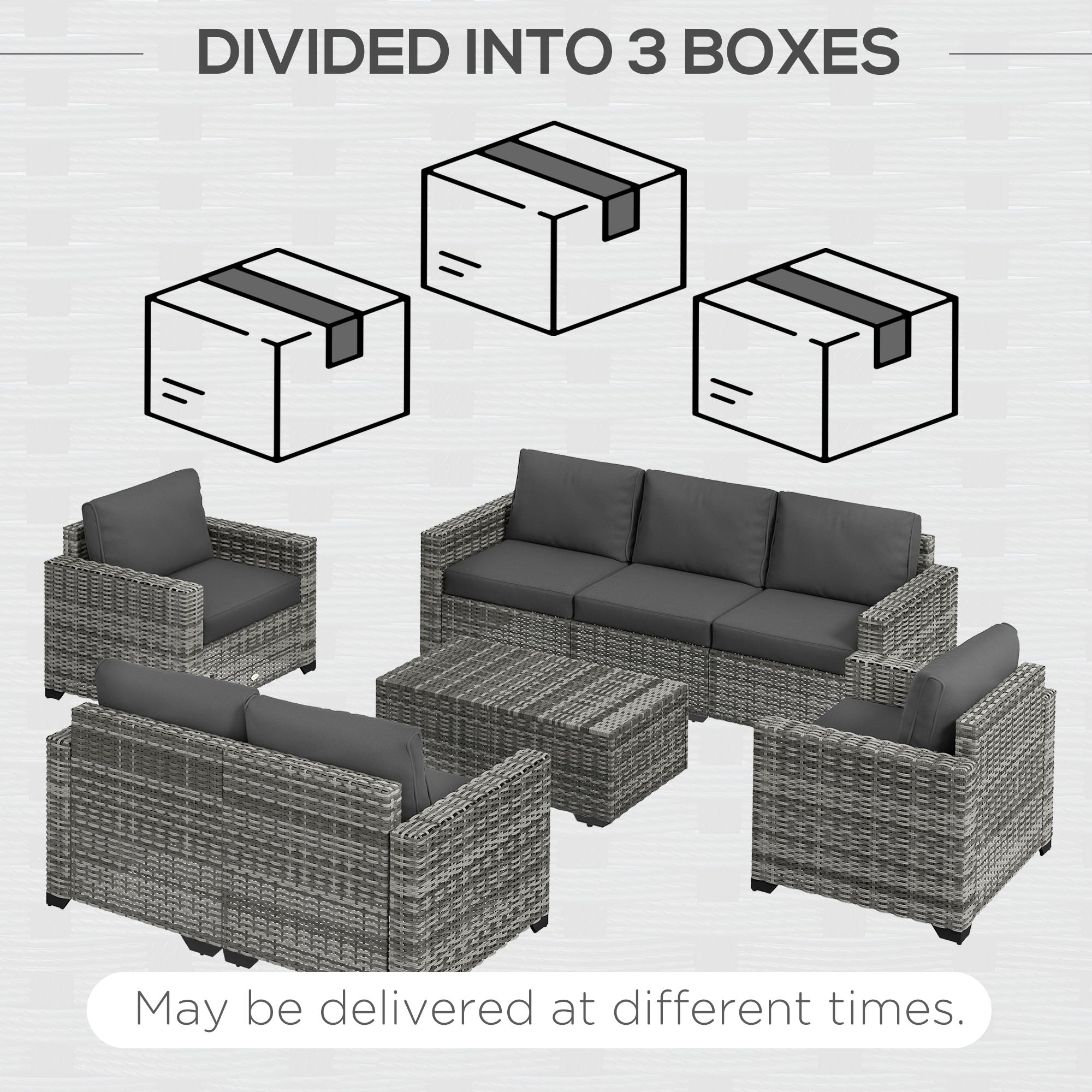 Outsunny 5 Piece Patio Furniture Set with Sofa, Loveseat, Storage Table, Cushions, Dark Gray - 860-309V00GG