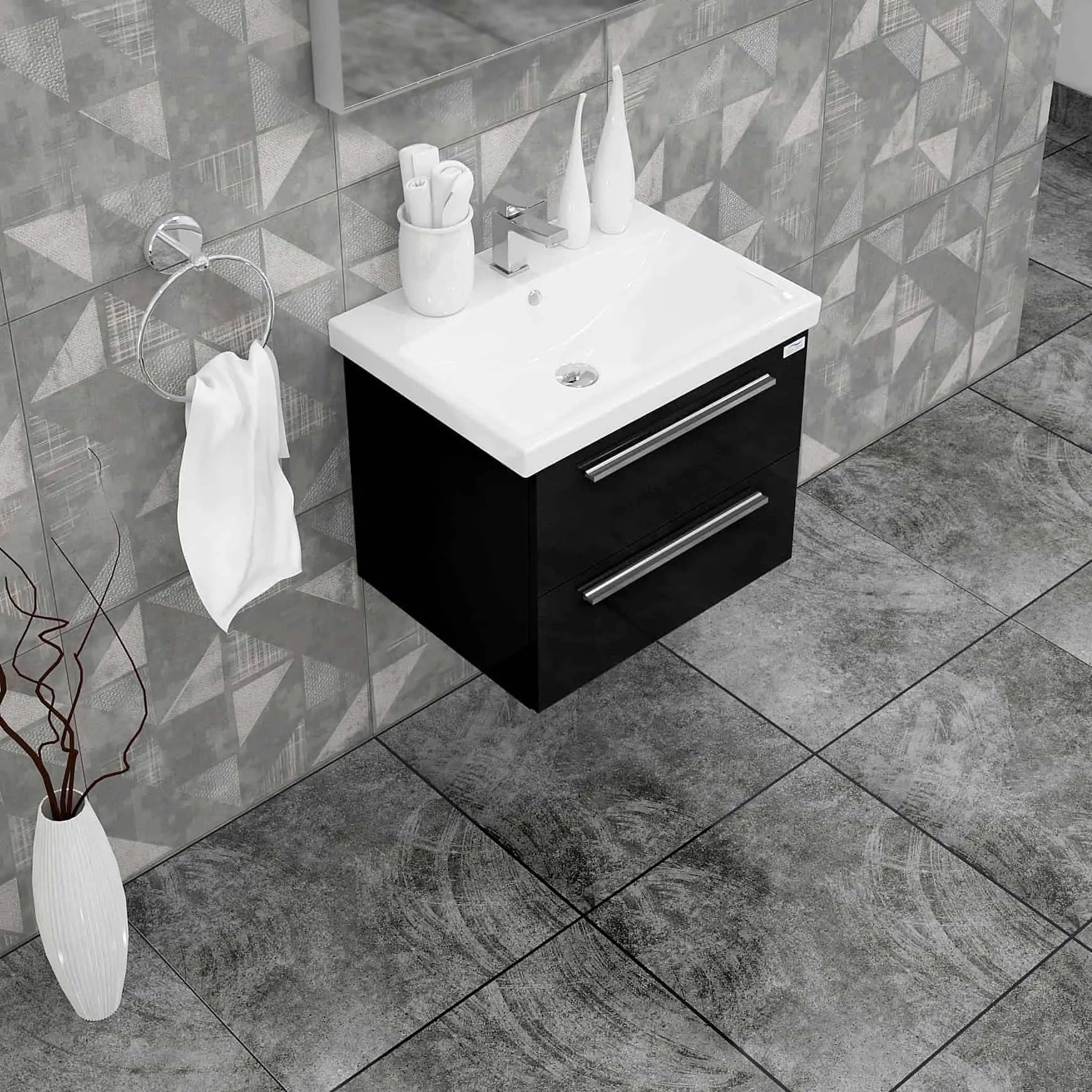 Casa Mare Elke 24" Bathroom Vanity and Ceramic Sink Combo with LED Mirror - Elke60GB-24