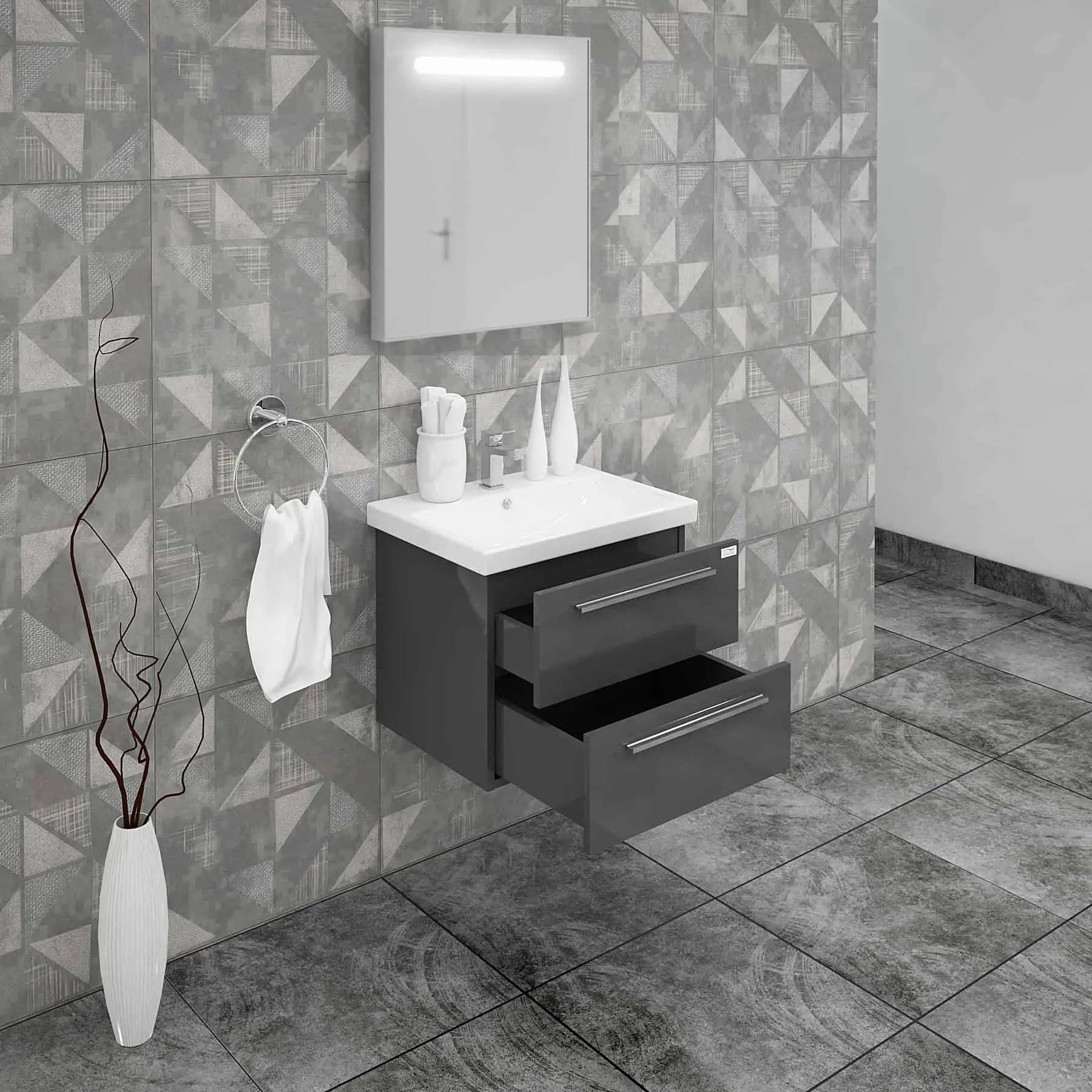 Casa Mare Elke 32" Bathroom Vanity and Ceramic Sink Combo with LED Mirror - Elke80GB-32