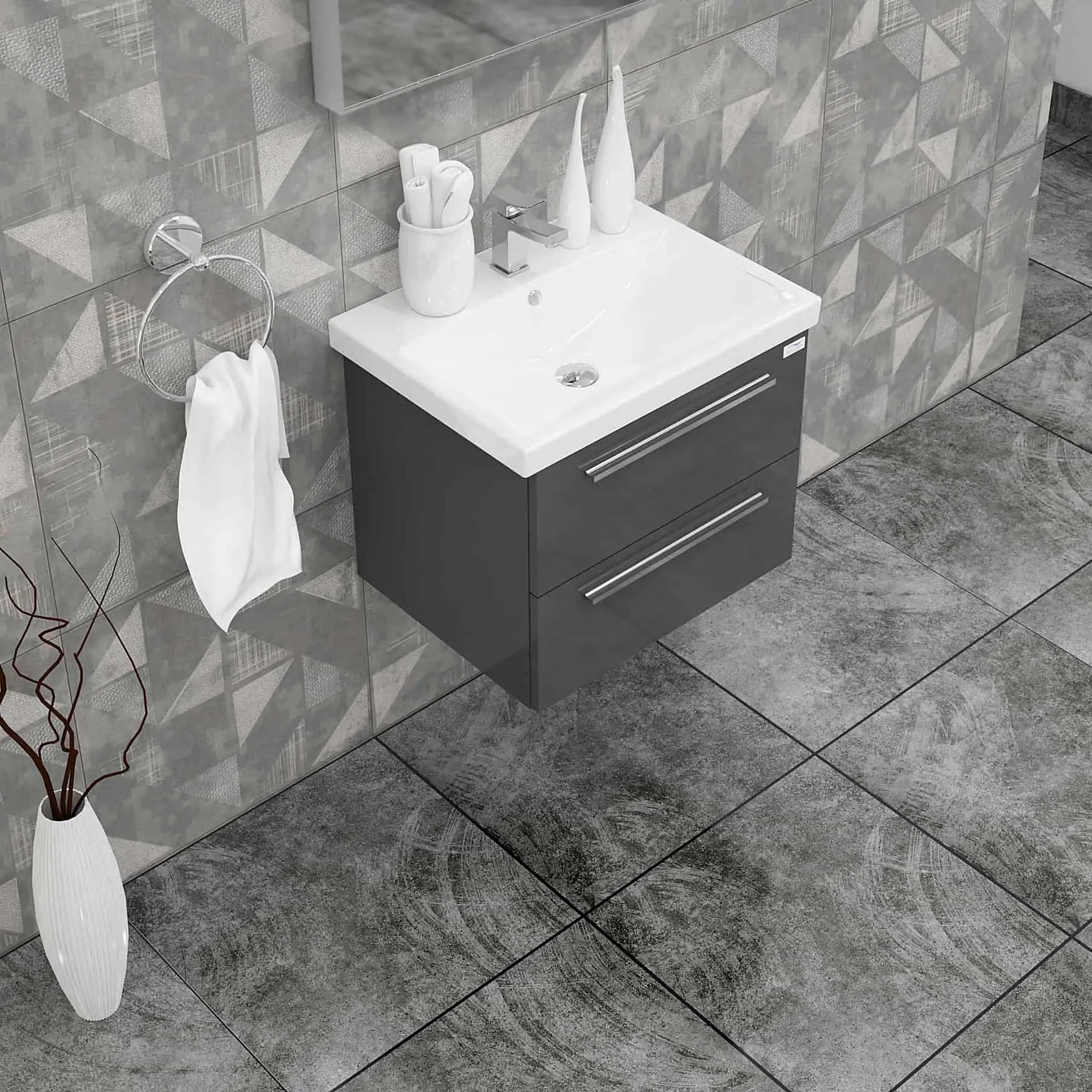 Casa Mare Elke 24" Bathroom Vanity and Ceramic Sink Combo with LED Mirror - Elke60GB-24