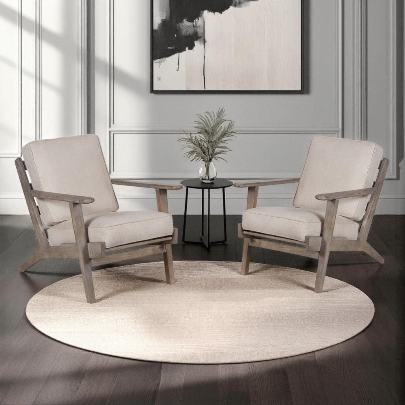 Amber Accent Chair, Handcrafted Washed Ash Gray Mango Wood, Beige Fabric Cushion - 1769673099998_736