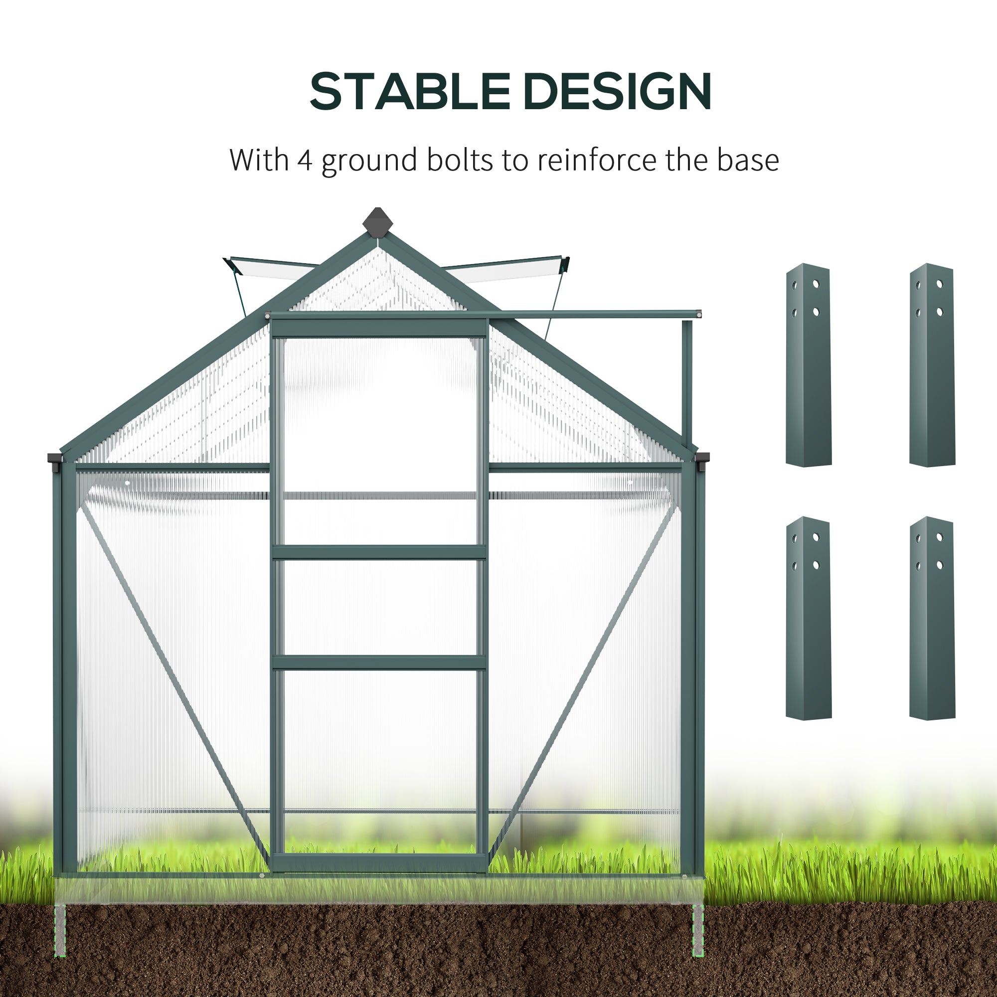 Outsunny BloomGreen 6' x 10' Greenhouse with Rain Gutter and Roof Vent Dark Green - 845-059V01
