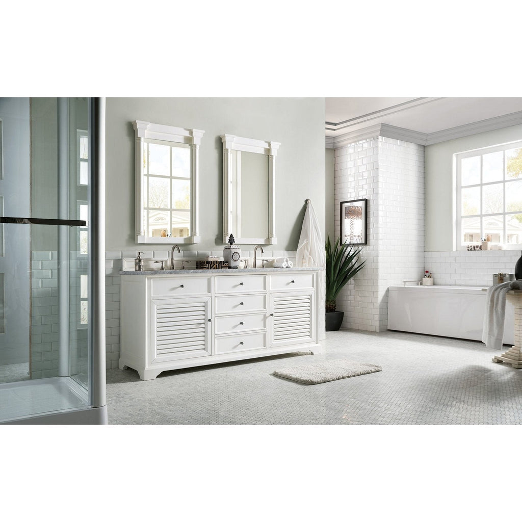 James Martin Vanities Savannah 72" Bright White Double Vanity - 238-104-V72-BW-3AF