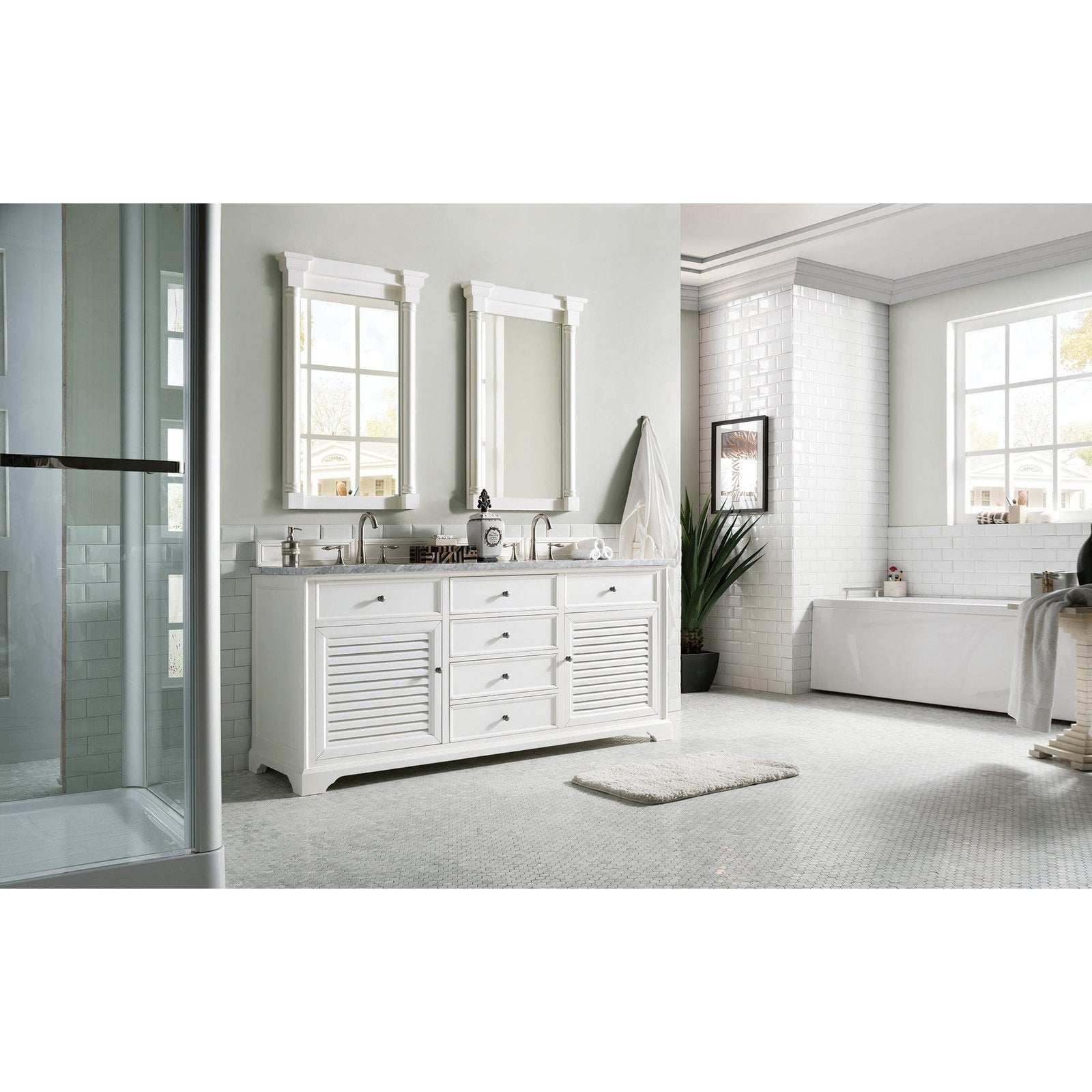 James Martin Vanities Savannah 72" Bright White Double Vanity - 238-104-V72-BW-3AF